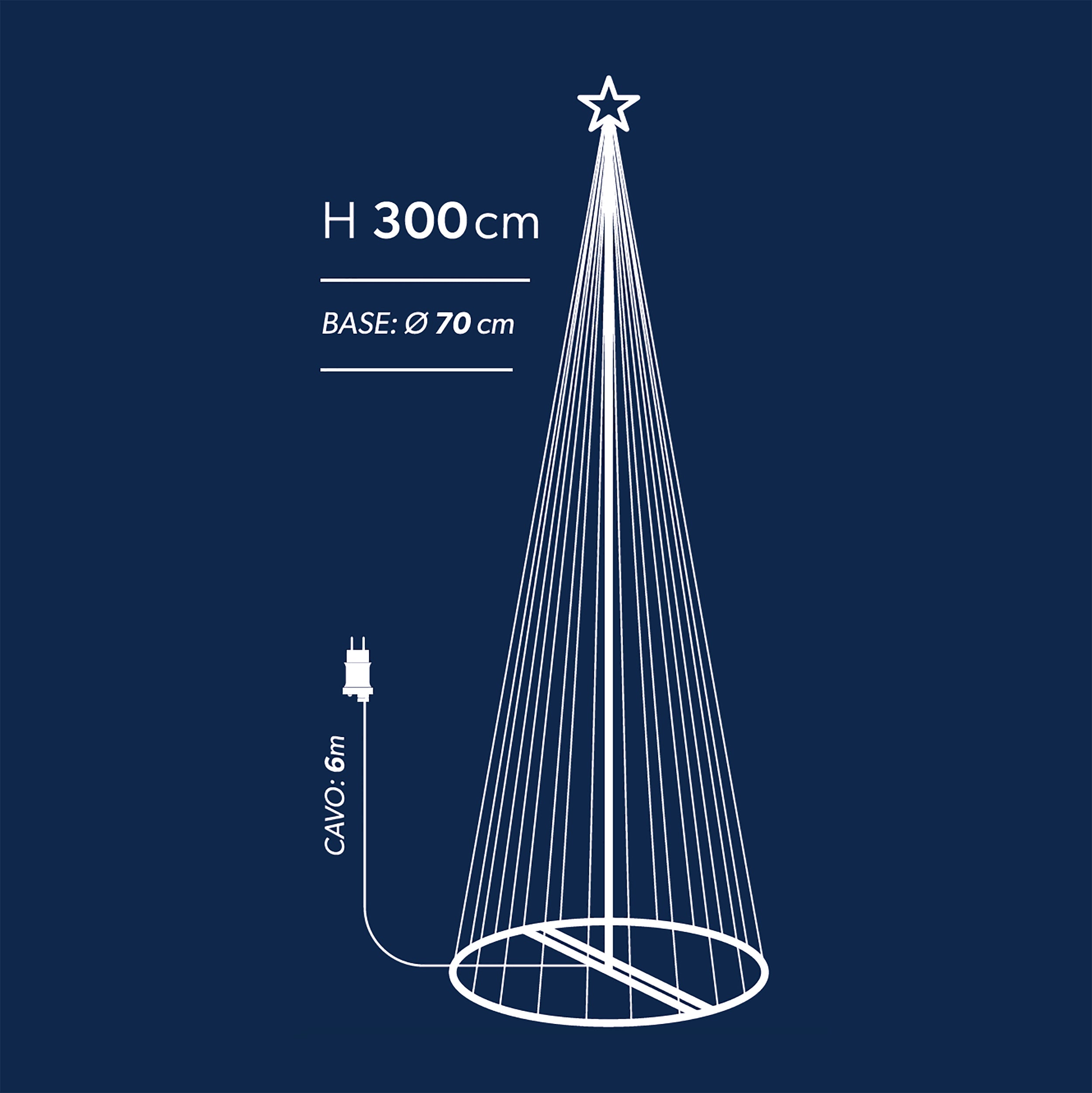 DICTROLUX - Albero di Natale Luminoso 394 LED Bianco Freddo - h300 cm diametro 70 cm