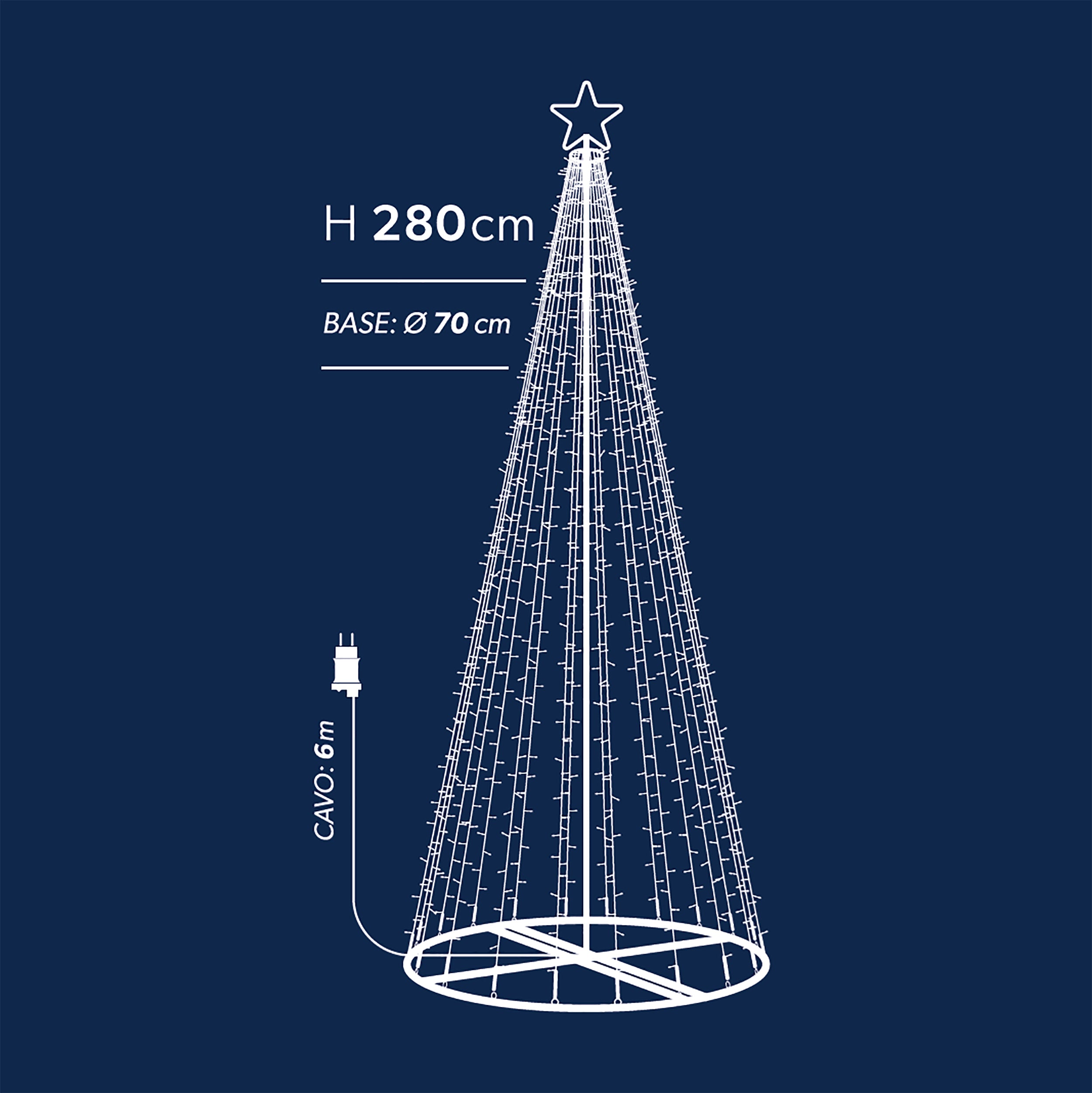 DICTROLUX - Albero di Natale Luminoso 500 LED Bianco Caldo - h280 cm diametro 70 cm