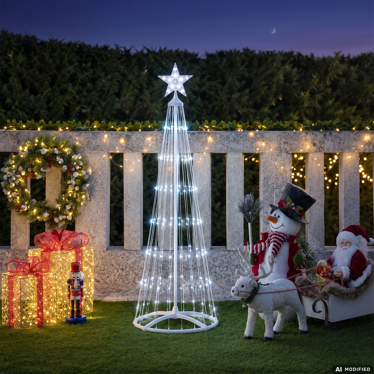 DICTROLUX - Albero di Natale Luminoso Solare 170 Micro LED Bianco Freddo con Pannello Solare ed Alimentazione Elettrica - h150 cm diametro 50 cm