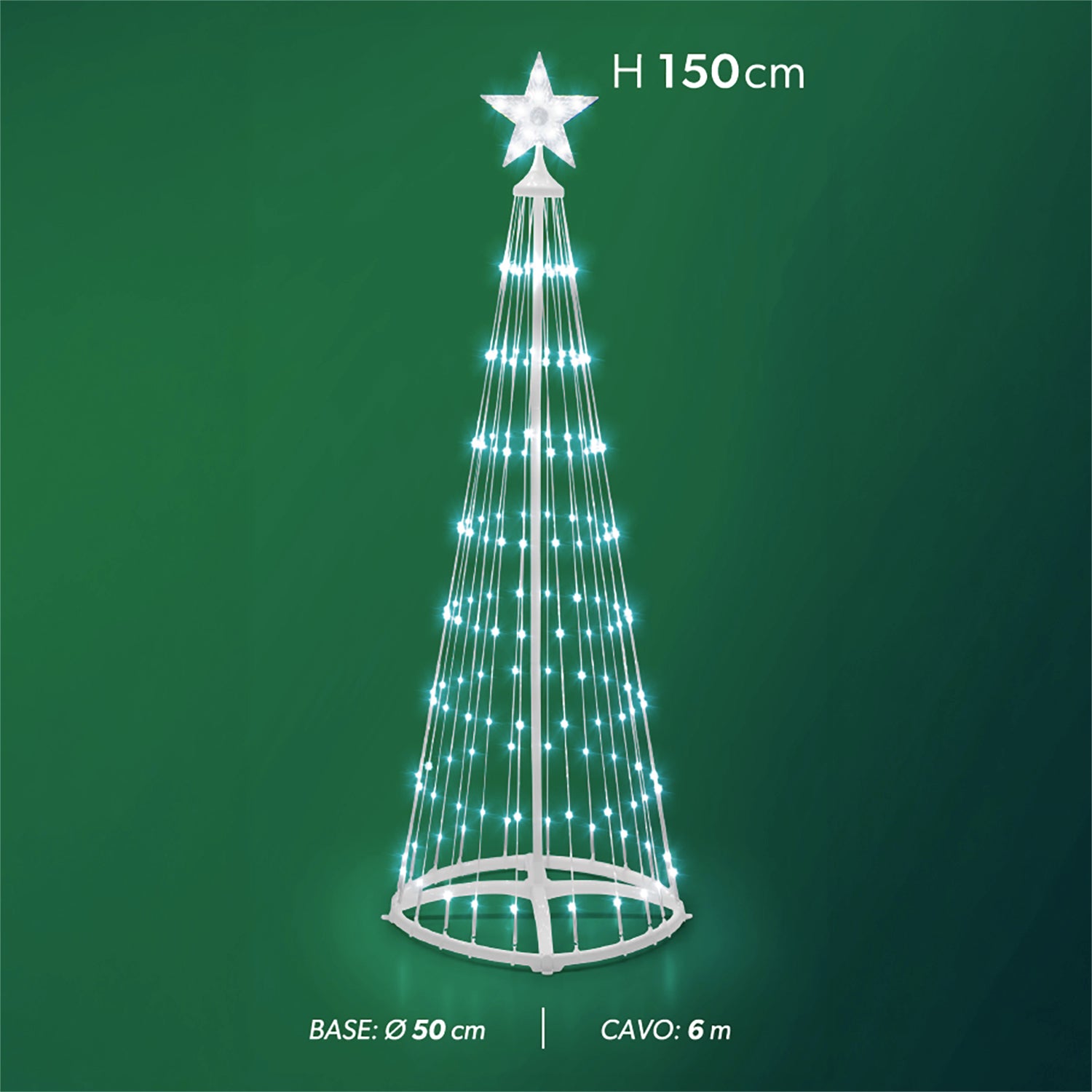 DICTROLUX - Albero di Natale Luminoso Solare 170 Micro LED Bianco Freddo con Pannello Solare ed Alimentazione Elettrica - h150 cm diametro 50 cm