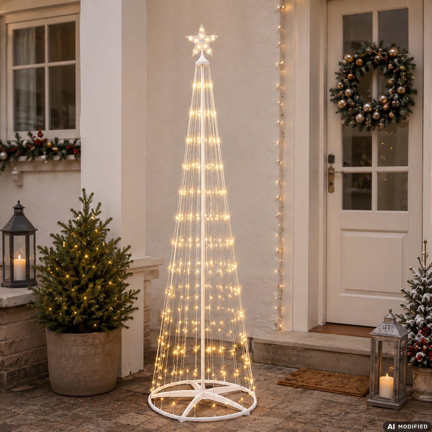 DICTROLUX - Albero di Natale Luminoso Solare 290 Micro LED Bianco Caldo con Pannello Solare ed Alimentazione Elettrica - h240 cm diametro 70 cm