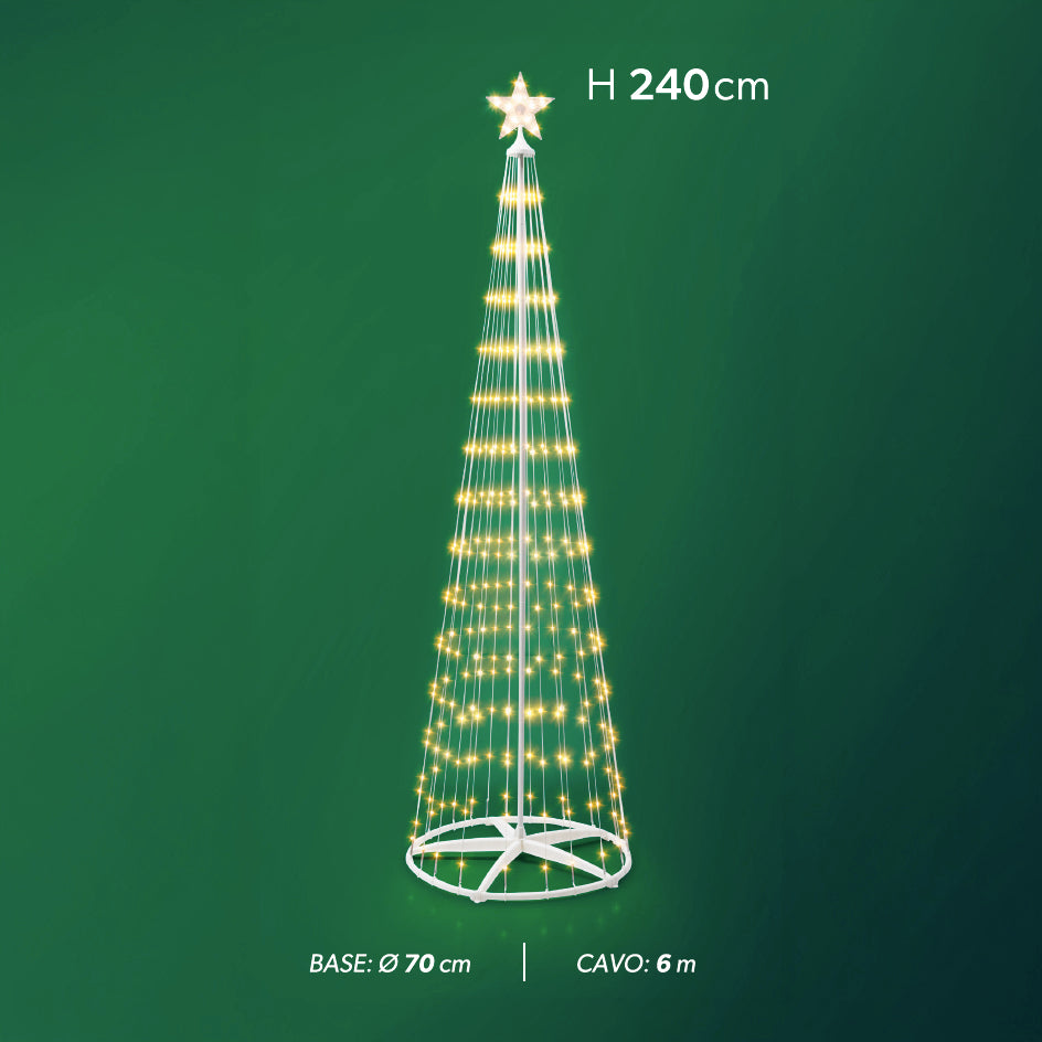 DICTROLUX - Albero di Natale Luminoso Solare 290 Micro LED Bianco Caldo con Pannello Solare ed Alimentazione Elettrica - h240 cm diametro 70 cm