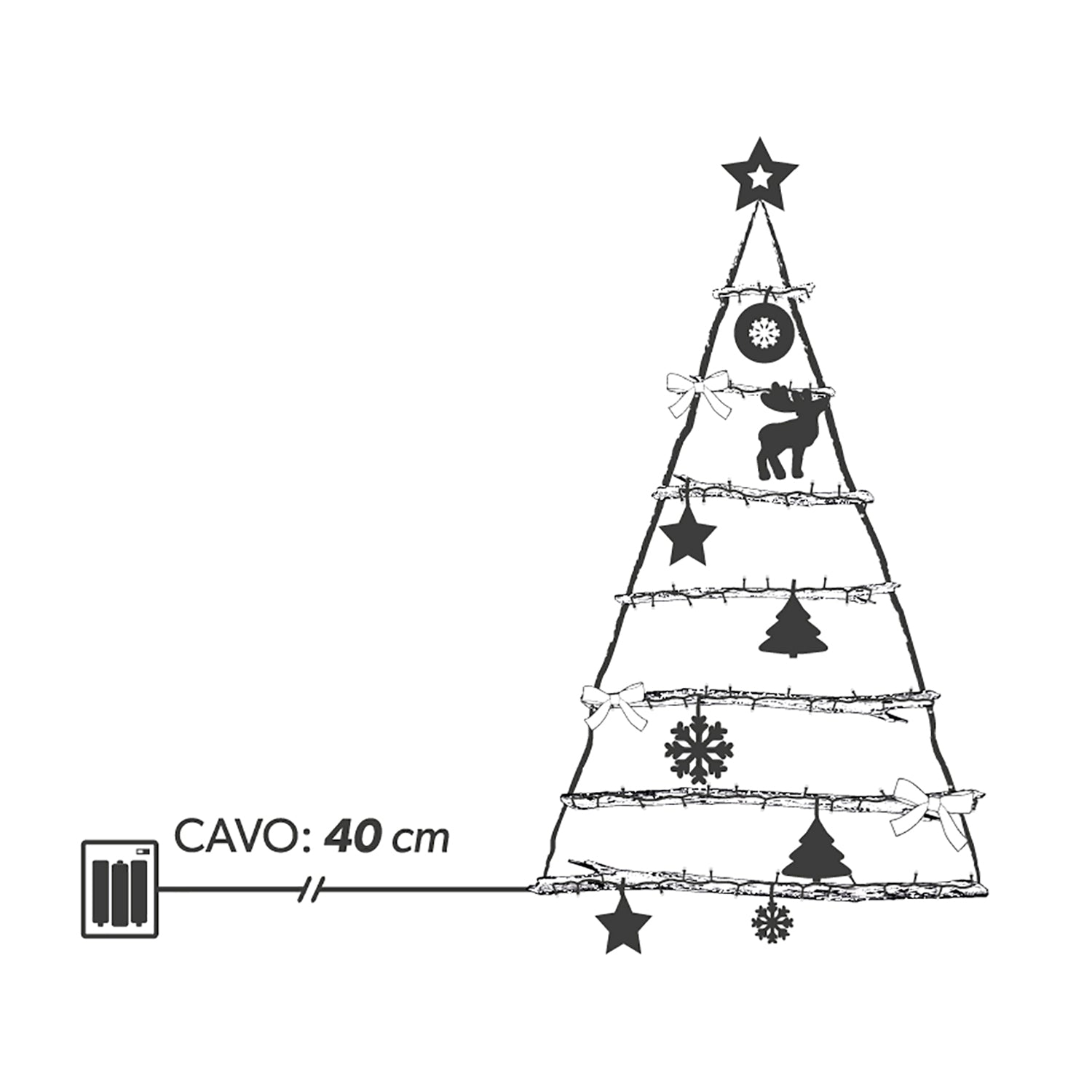 DICTROLUX - Decorazione Albero Natalizio con 40 micro LED Bianco Caldo h90 cm