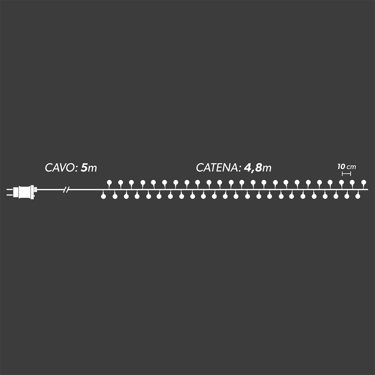 DICTROLUX - Catena Luminosa 48 LED a Sfera Multicolor 4,8 metri