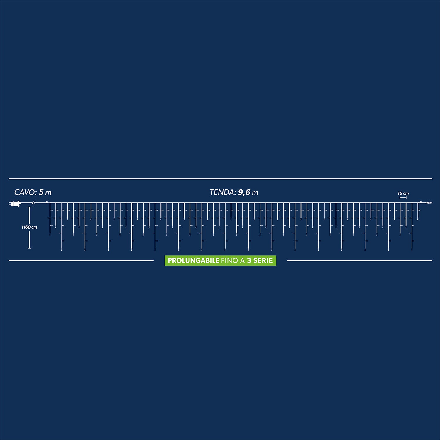 DICTROLUX - Tenda Luminosa Ice Light Premium 240 LED Bianco Caldo Prolungabile h0,60x9,60 metri