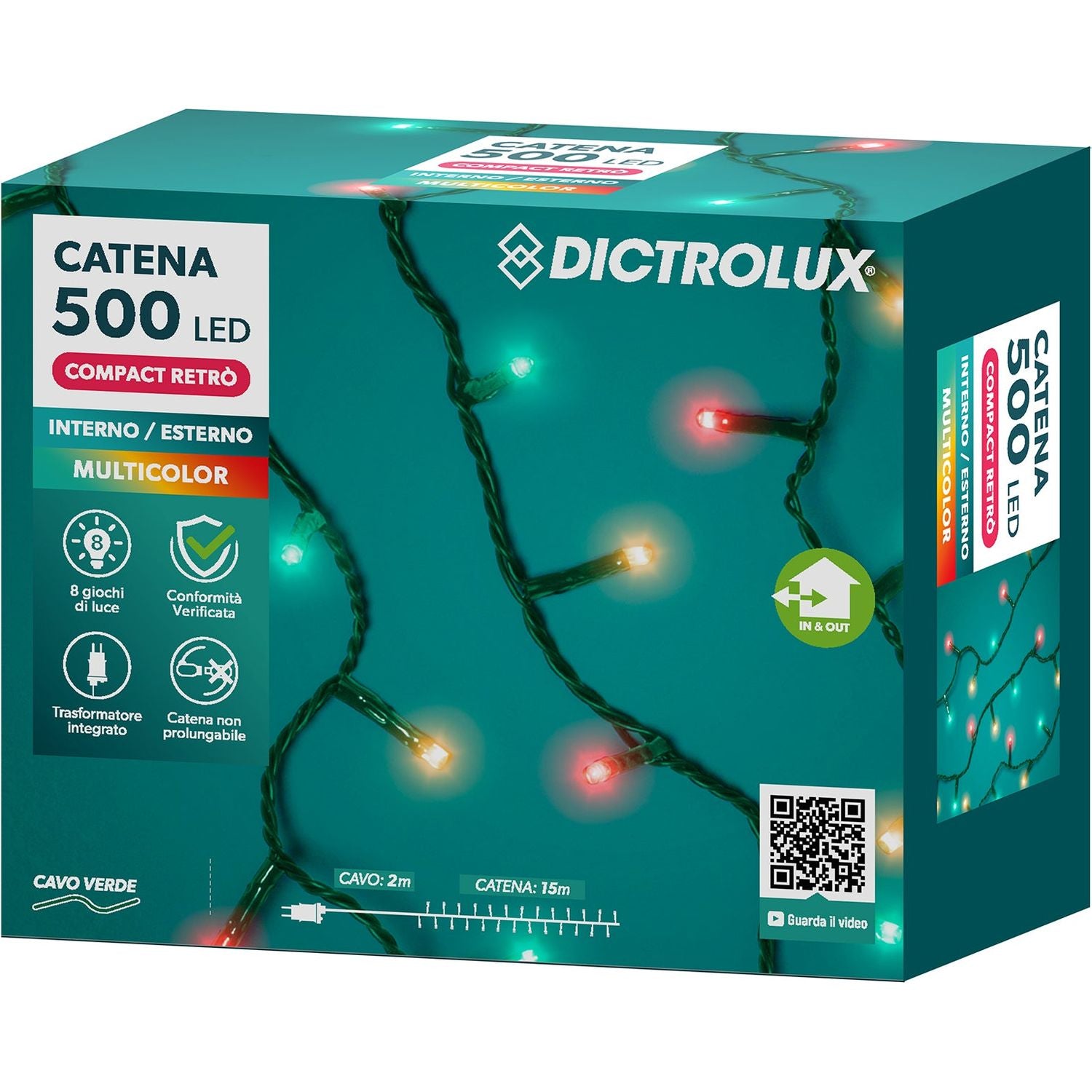 DICTROLUX - Catena Luminosa 500 Led New Multicolor - 15 metri