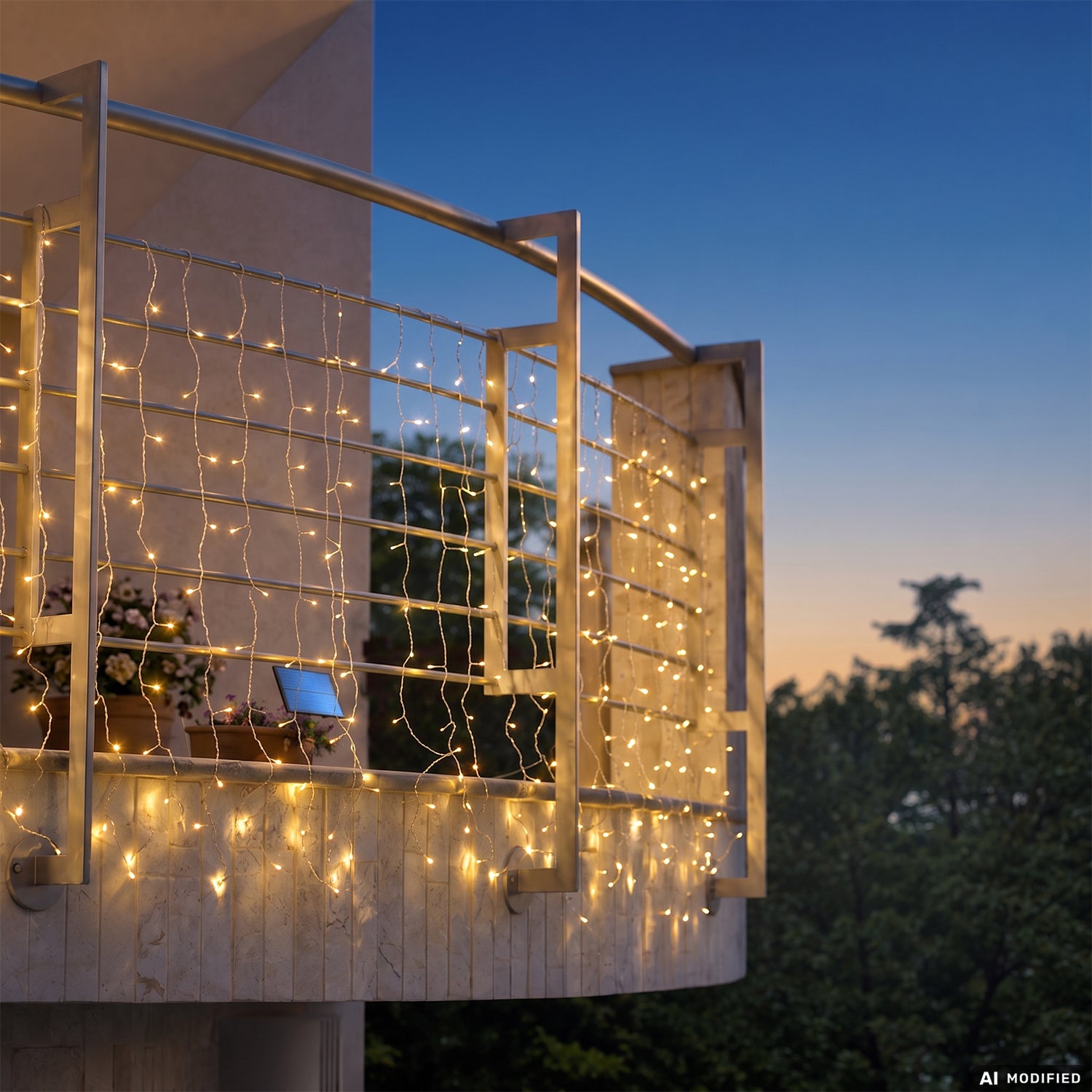 DICTROLUX - Tenda Luminosa Solare 300 LED Bianco Caldo con Pannello Solare h1x3 metri