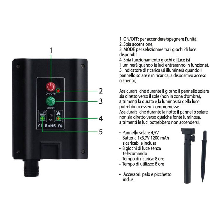 DICTROLUX - Tenda Luminosa Solare 300 LED Multicolor con Pannello Solare h1x3 metri