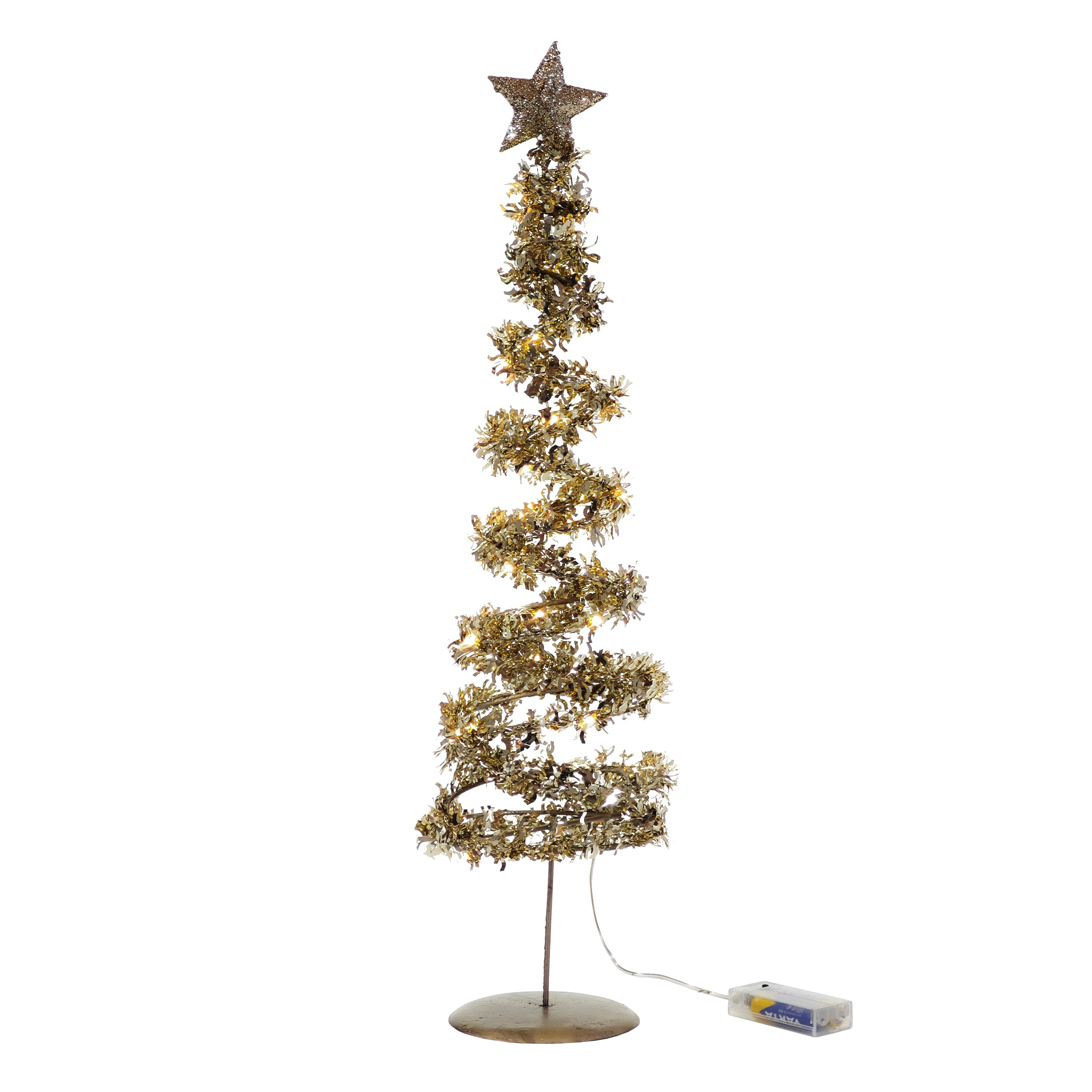 DICTROLUX - Albero di Natale Luminoso Spiralato 30 Micro LED Bianco Caldo a Batteria h60 cm