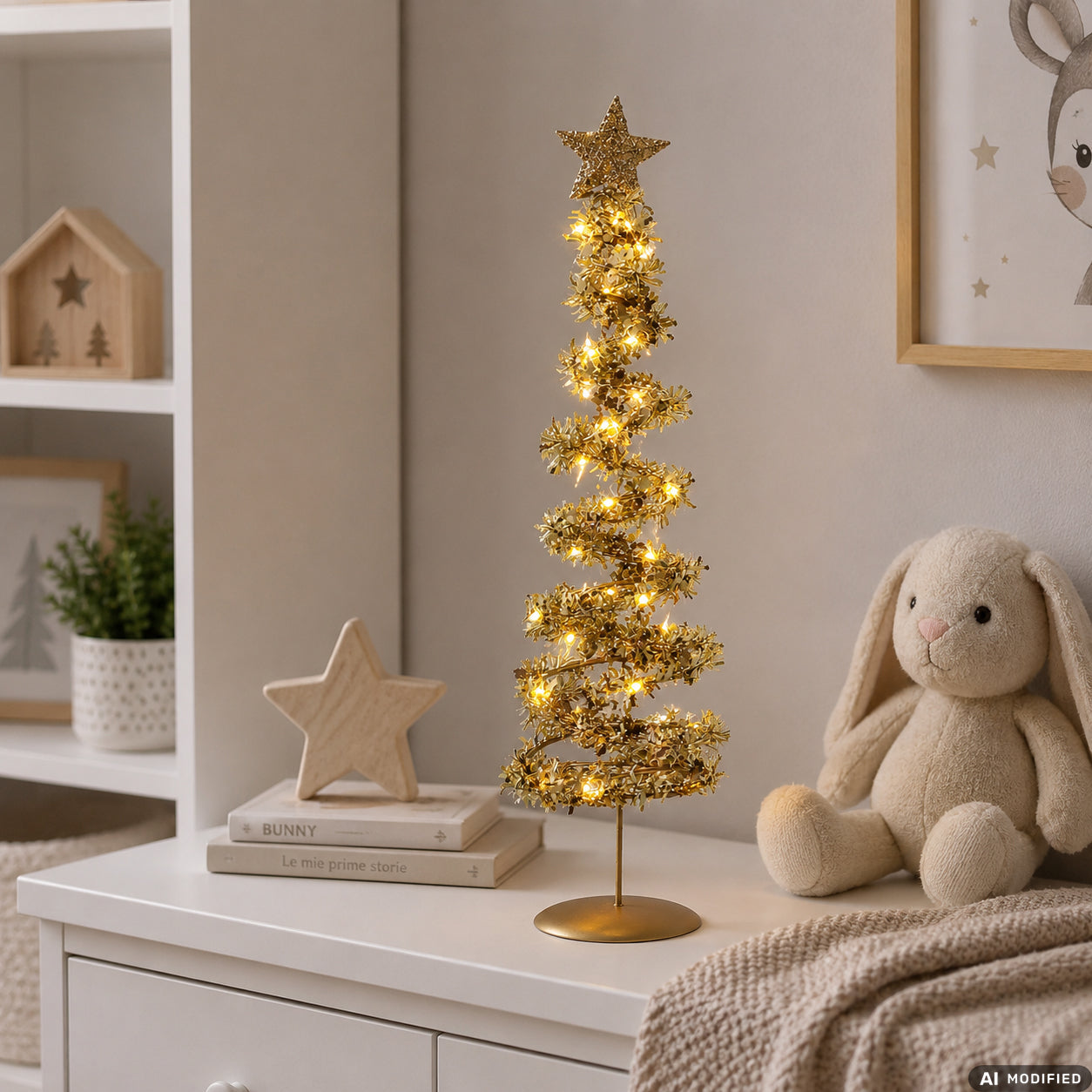 DICTROLUX - Albero di Natale Luminoso Spiralato 30 Micro LED Bianco Caldo a Batteria h60 cm