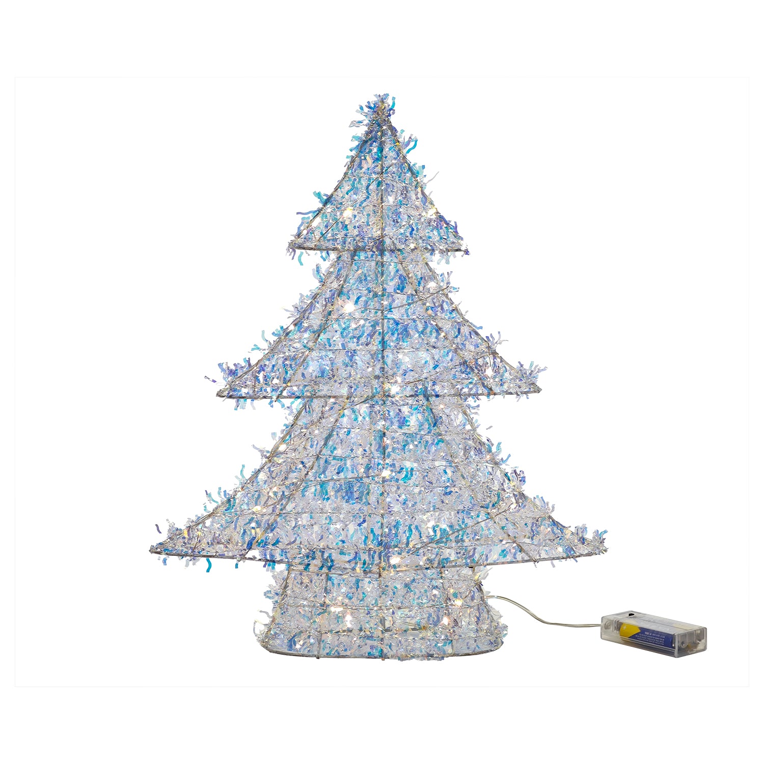 DICTROLUX - Albero di Natale Luminoso Argento Iridescente 30 Micro LED Bianco Caldo a Batteria h40 cm