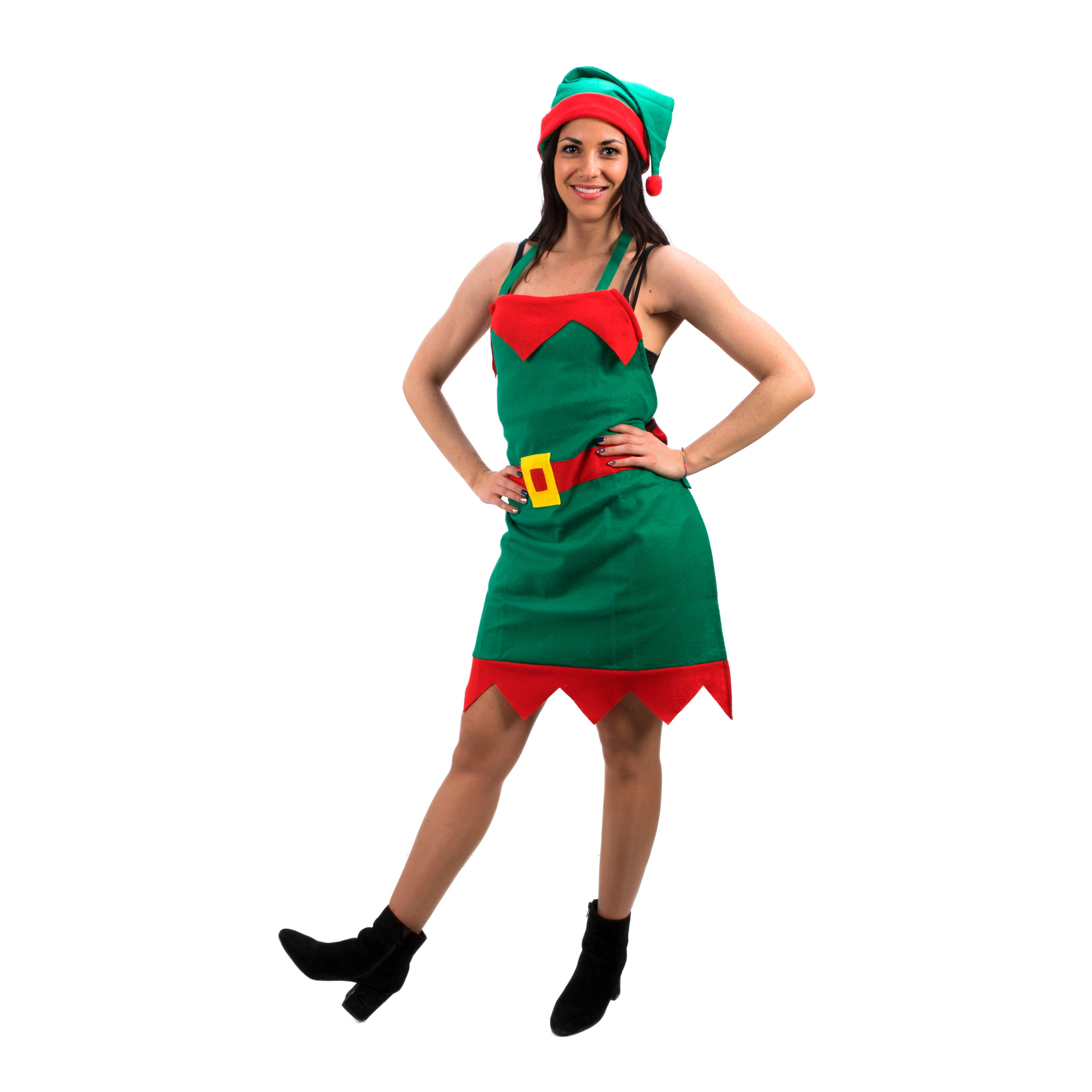 VESTIAMO CASA GRAN NATALE - Grembiule Elfo Donna Natalizio con Cappello 80x30 cm