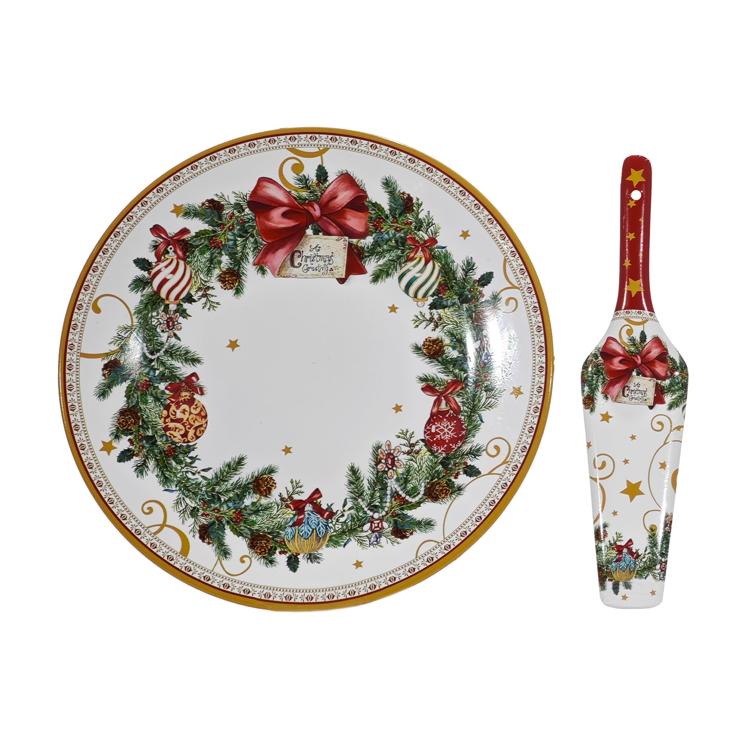 VESTIAMO CASA GRAN NATALE - Set Piatto e Paletta di Natale in Ceramica Decorativa diametro 27 cm