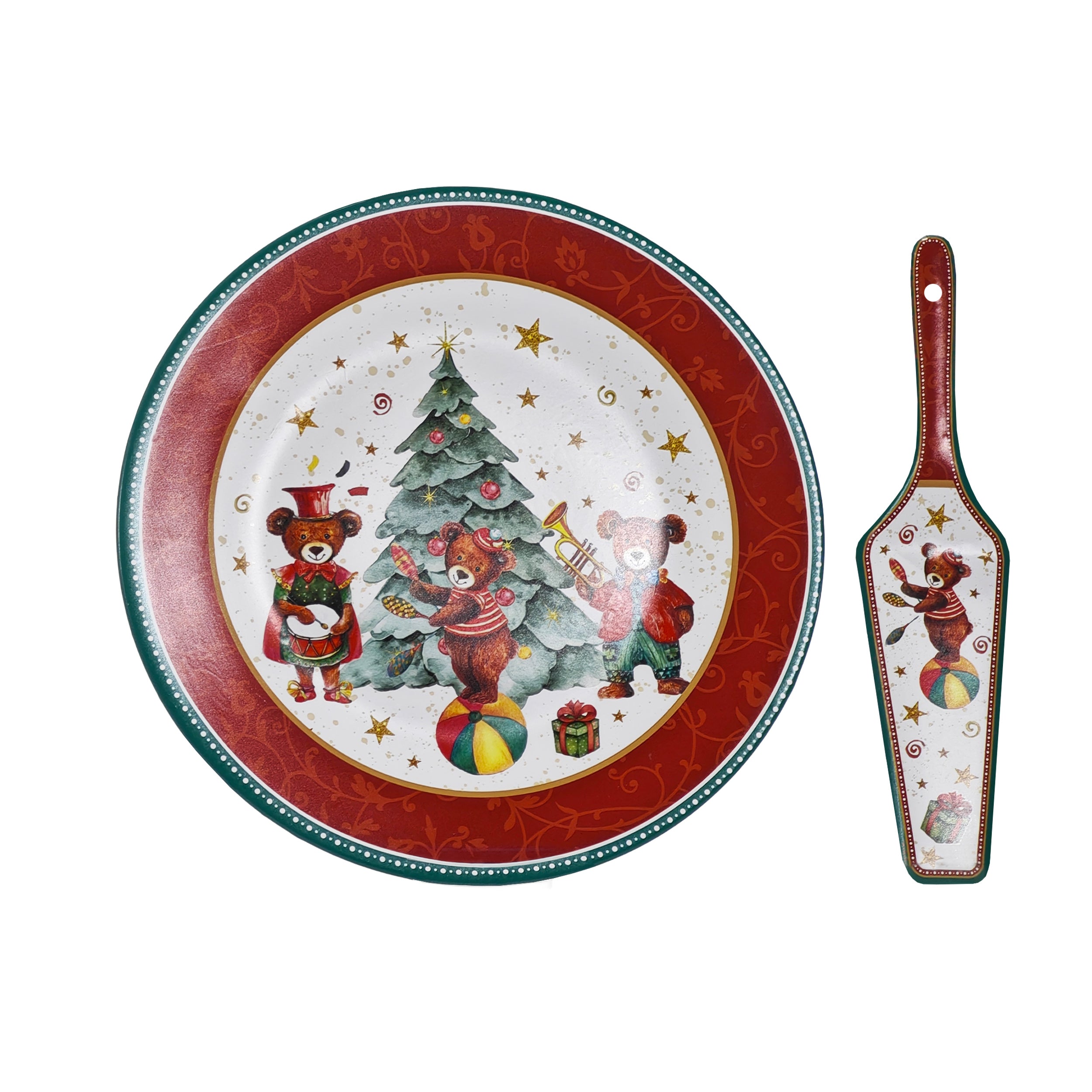 VESTIAMO CASA GRAN NATALE - Set Piatto e Paletta di Natale in Ceramica Decorativa diametro 27 cm