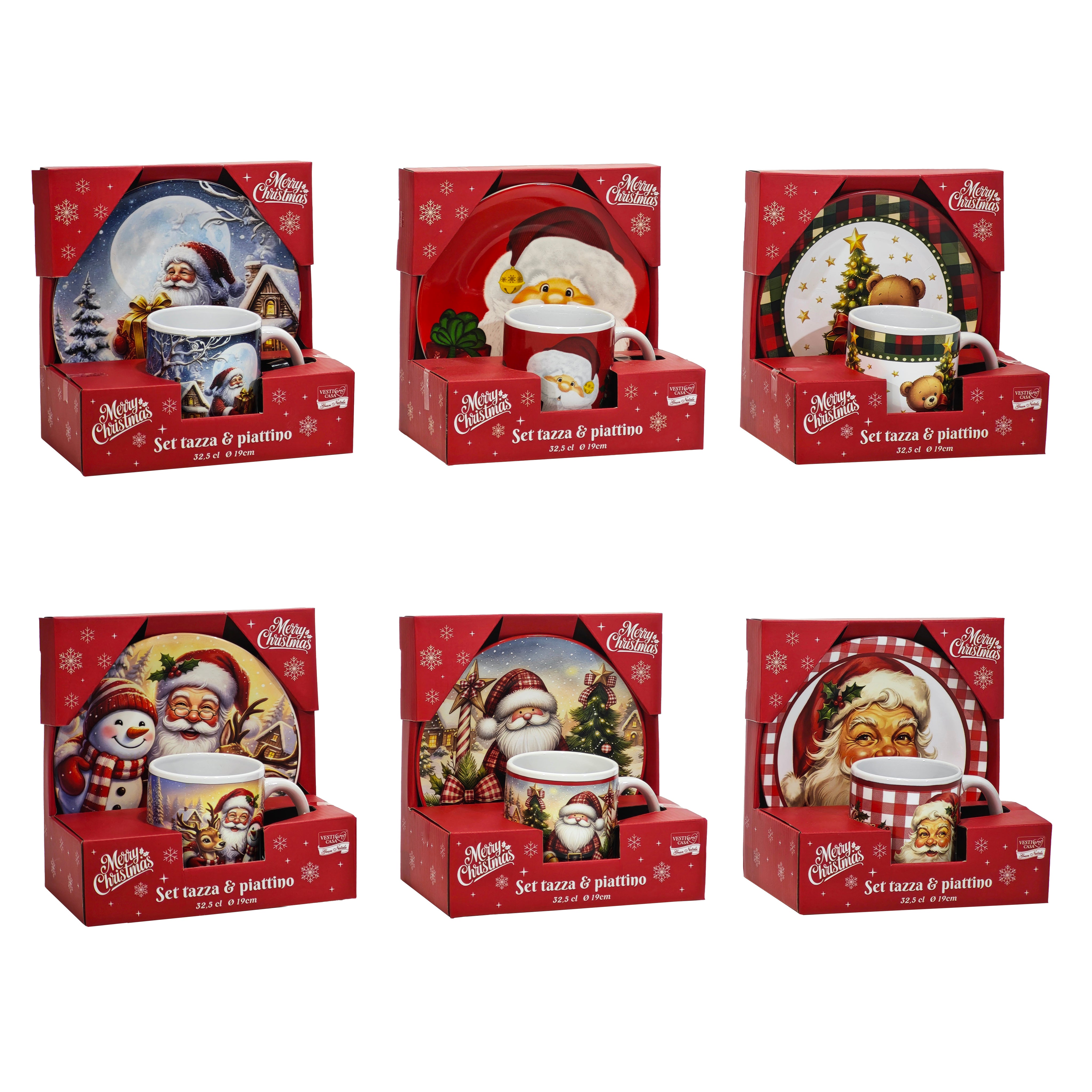 VESTIAMO CASA GRAN NATALE - Set Tazza e Piatto Natalizio in Stoneware 32,5 cl con Piattino diametro 19 cm