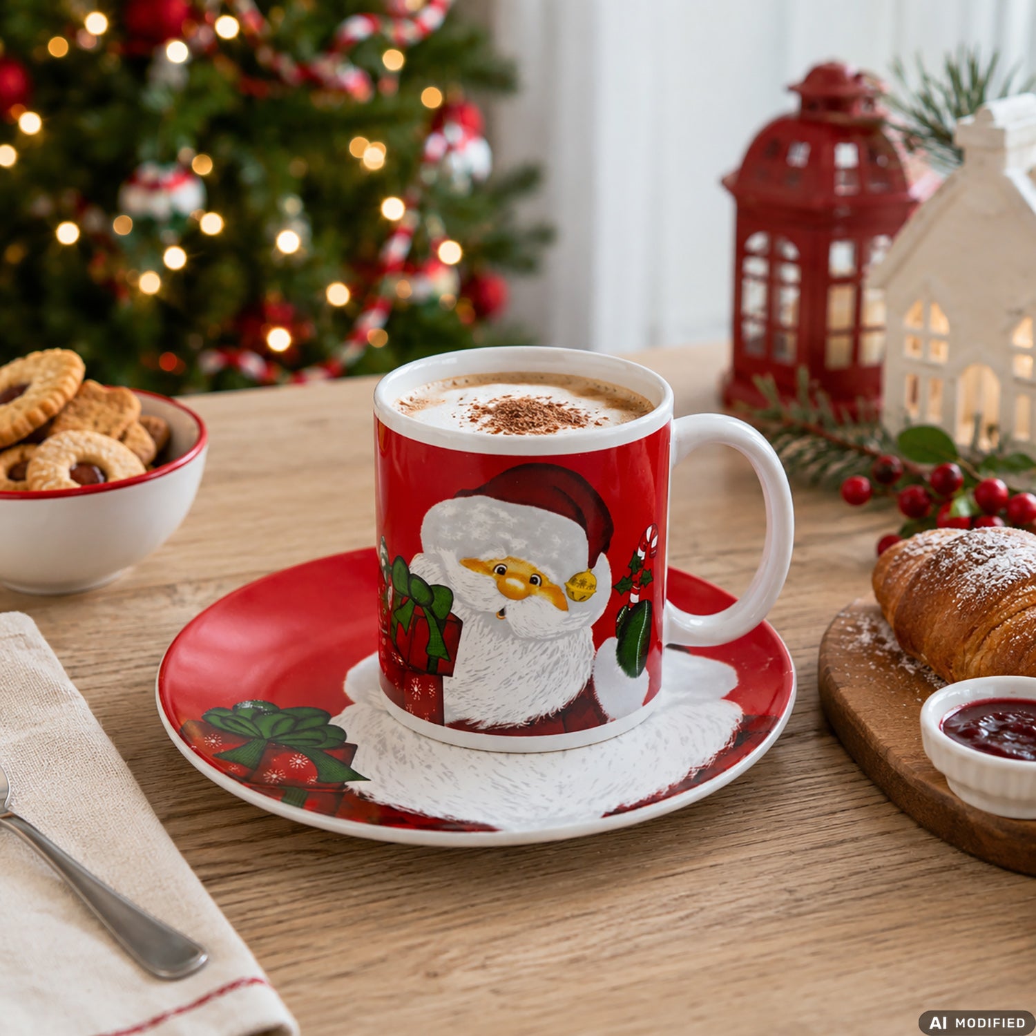 VESTIAMO CASA GRAN NATALE - Set Tazza e Piatto Natalizio in Stoneware 32,5 cl con Piattino diametro 19 cm