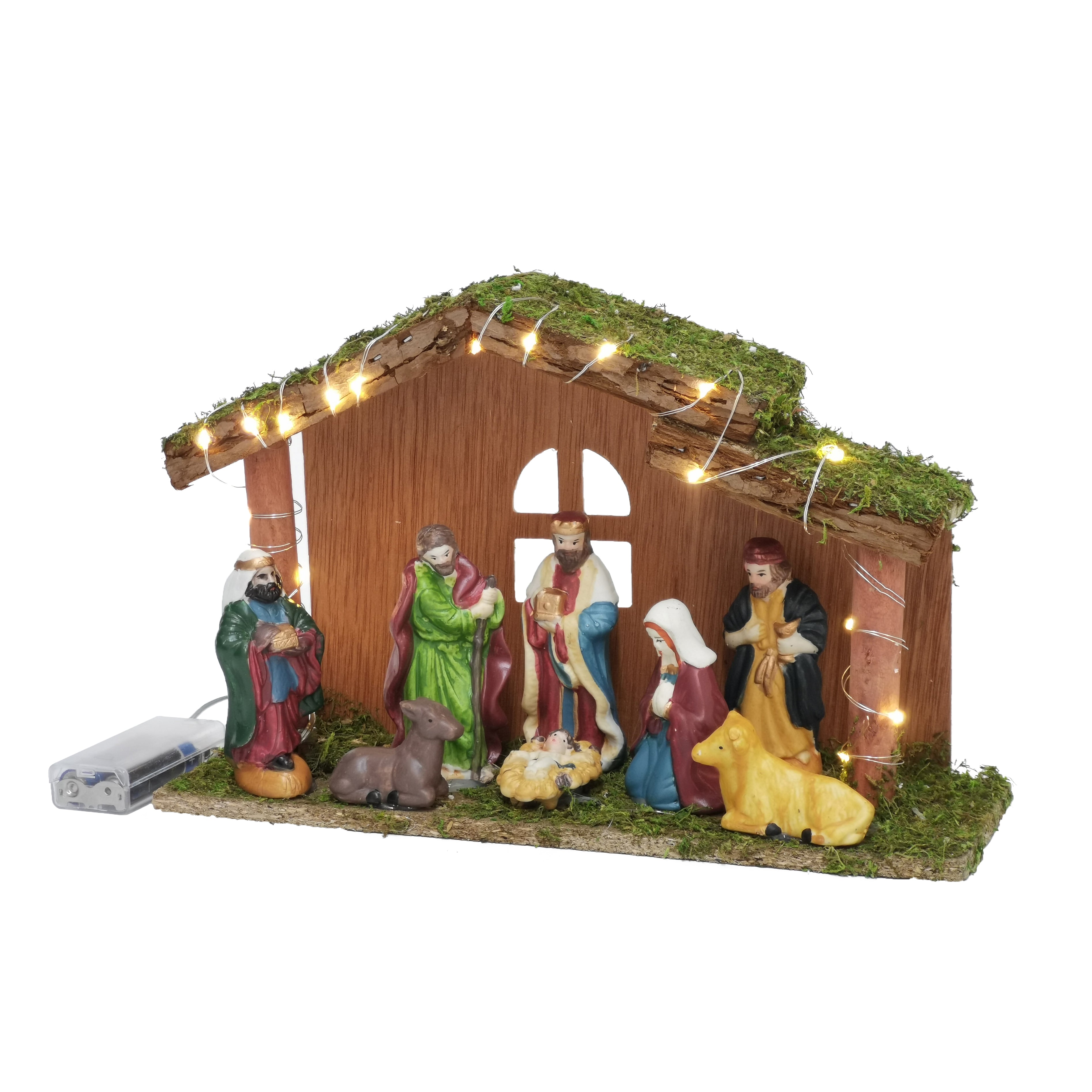 VESTIAMO CASA GRAN NATALE - Presepe con Capanna Luminosa 20 LED h19,5 cm