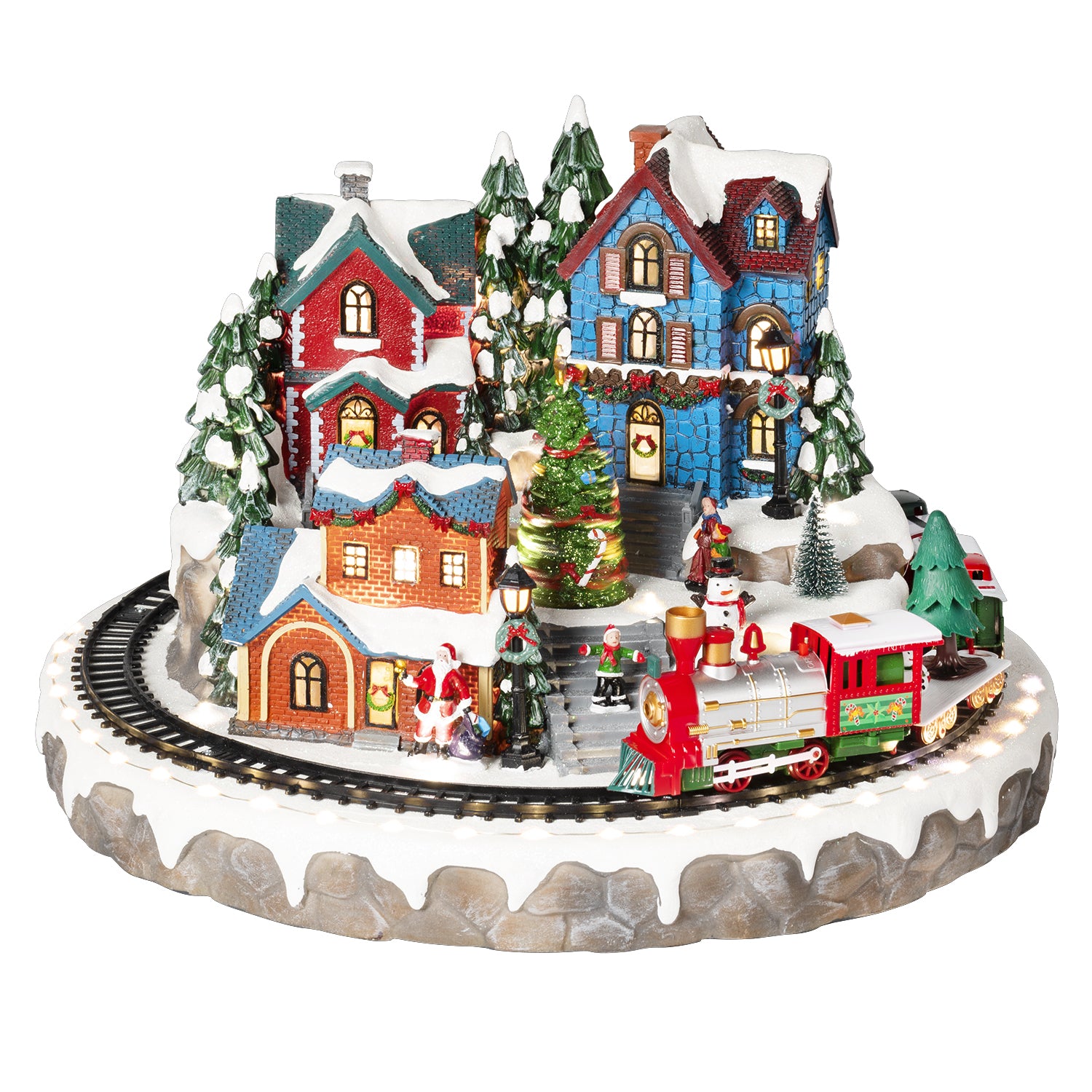 VESTIAMO CASA GRAN NATALE - Villaggio Natalizio Paese in Festa con Trenino Luci e Musica - h31 cm diametro 50 cm