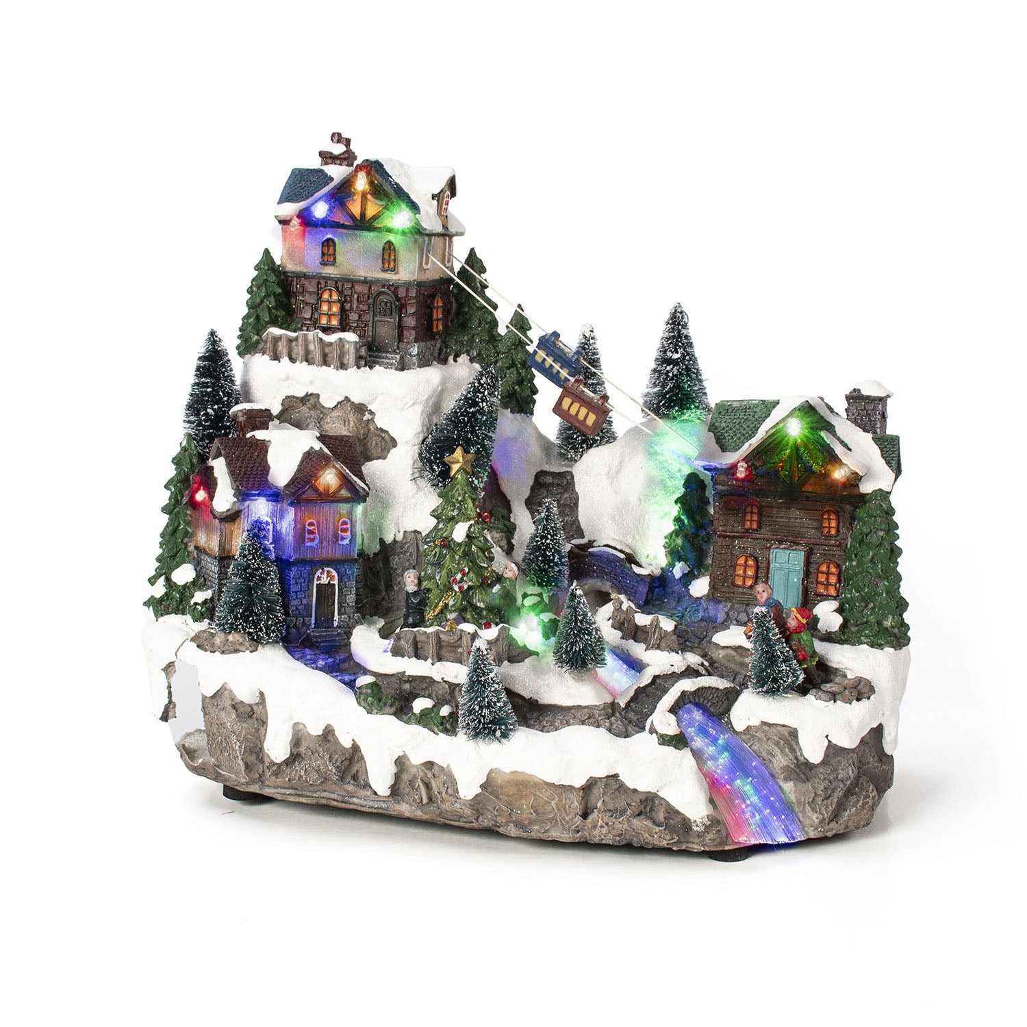 VESTIAMO CASA GRAN NATALE - Villaggio Natalizio Luminoso con Movimento, Musica, Fibra Ottica e 19 LED Multicolor h28 cm