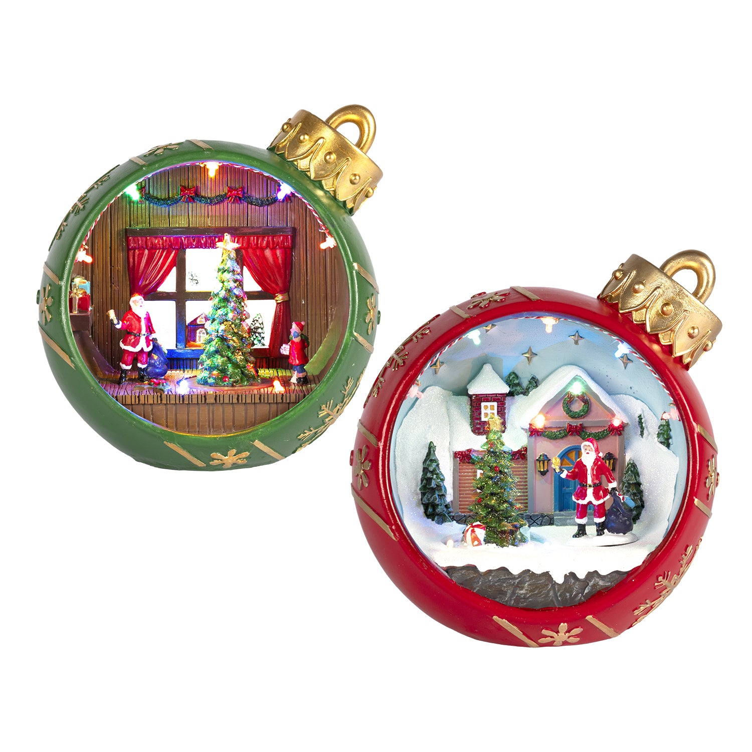 VESTIAMO CASA GRAN NATALE - Palla Natalizia LED con Villaggio e Babbo Natale, Movimento, Musica e Luci LED Multicolor a Batterie h20 cm