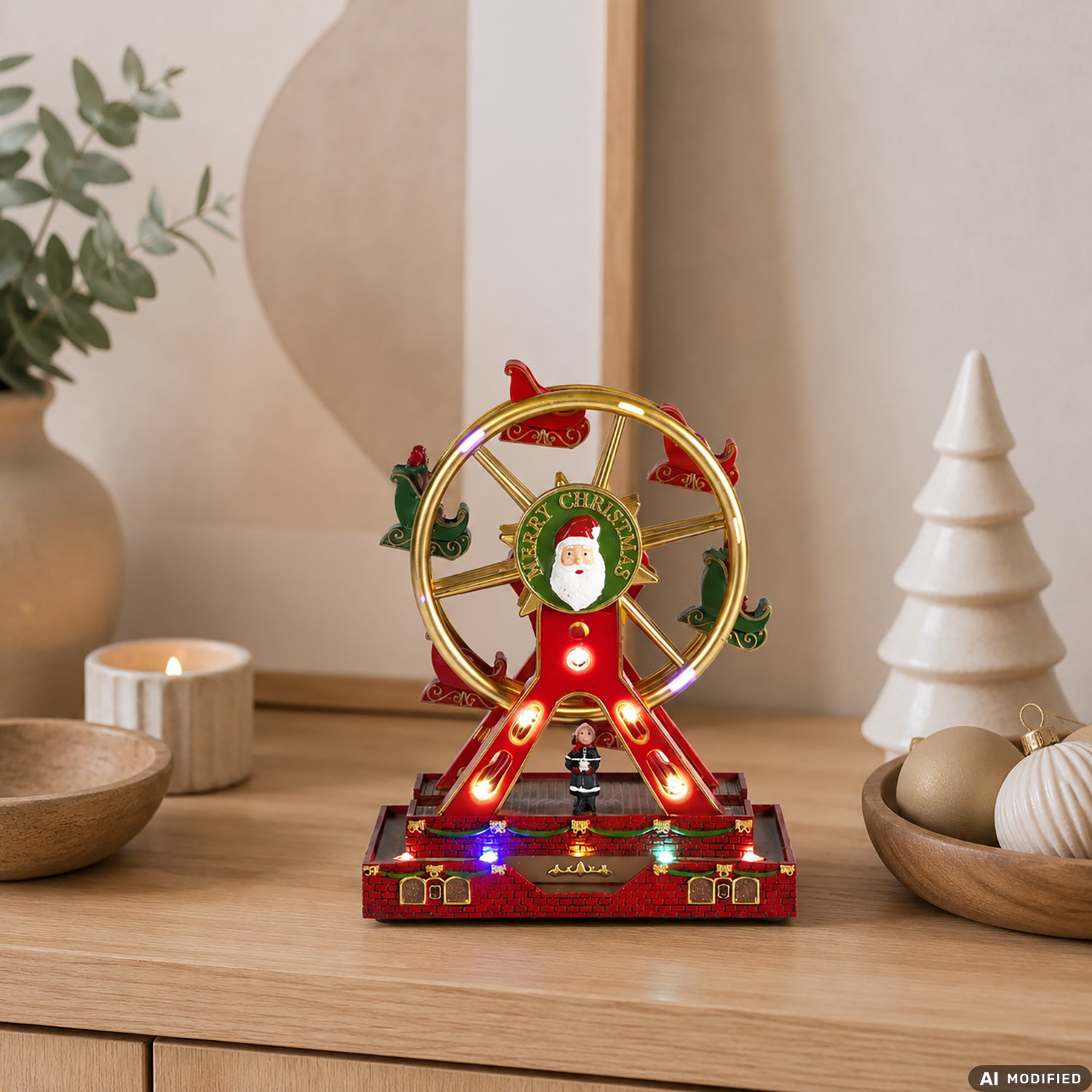 VESTIAMO CASA GRAN NATALE - Ruota Panoramica Natalizia con Movimento, Musica e LED a Batterie h18,5 cm