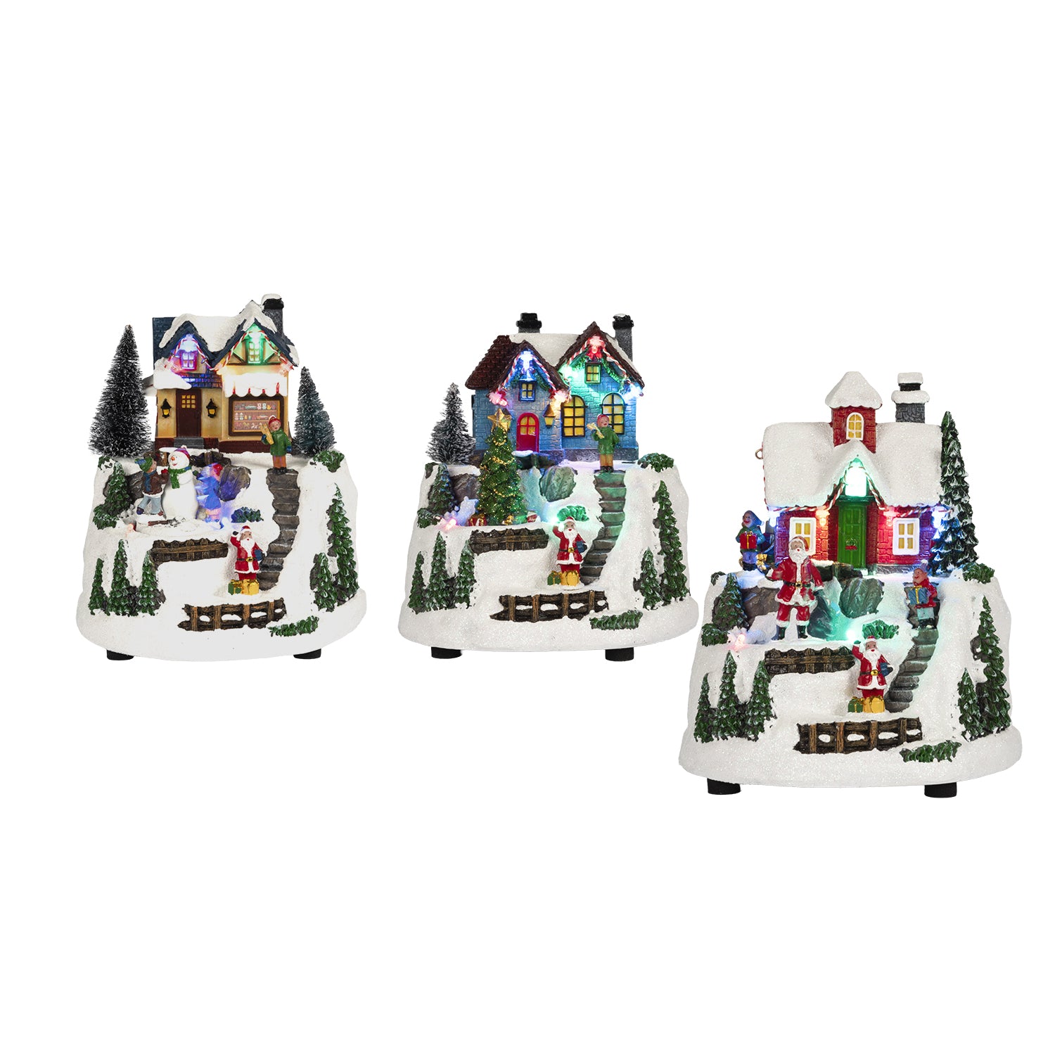 VESTIAMO CASA GRAN NATALE - Paesaggio Natalizio Innevato con Movimento, Musica e LED Multicolor a Batterie h17,5 cm