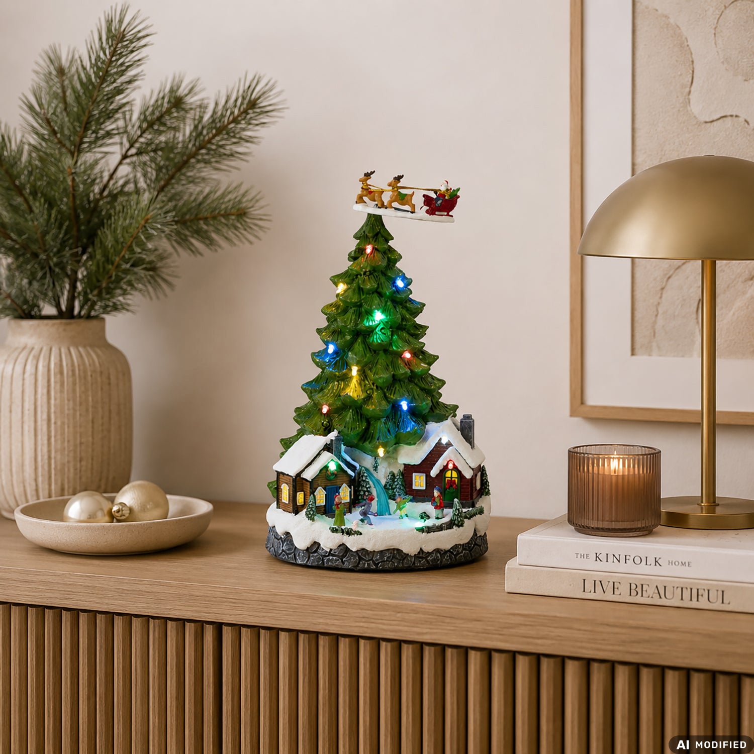 VESTIAMO CASA GRAN NATALE - Paesaggio Natalizio con Movimento, Musica e LED Multicolor a Batterie h28 cm