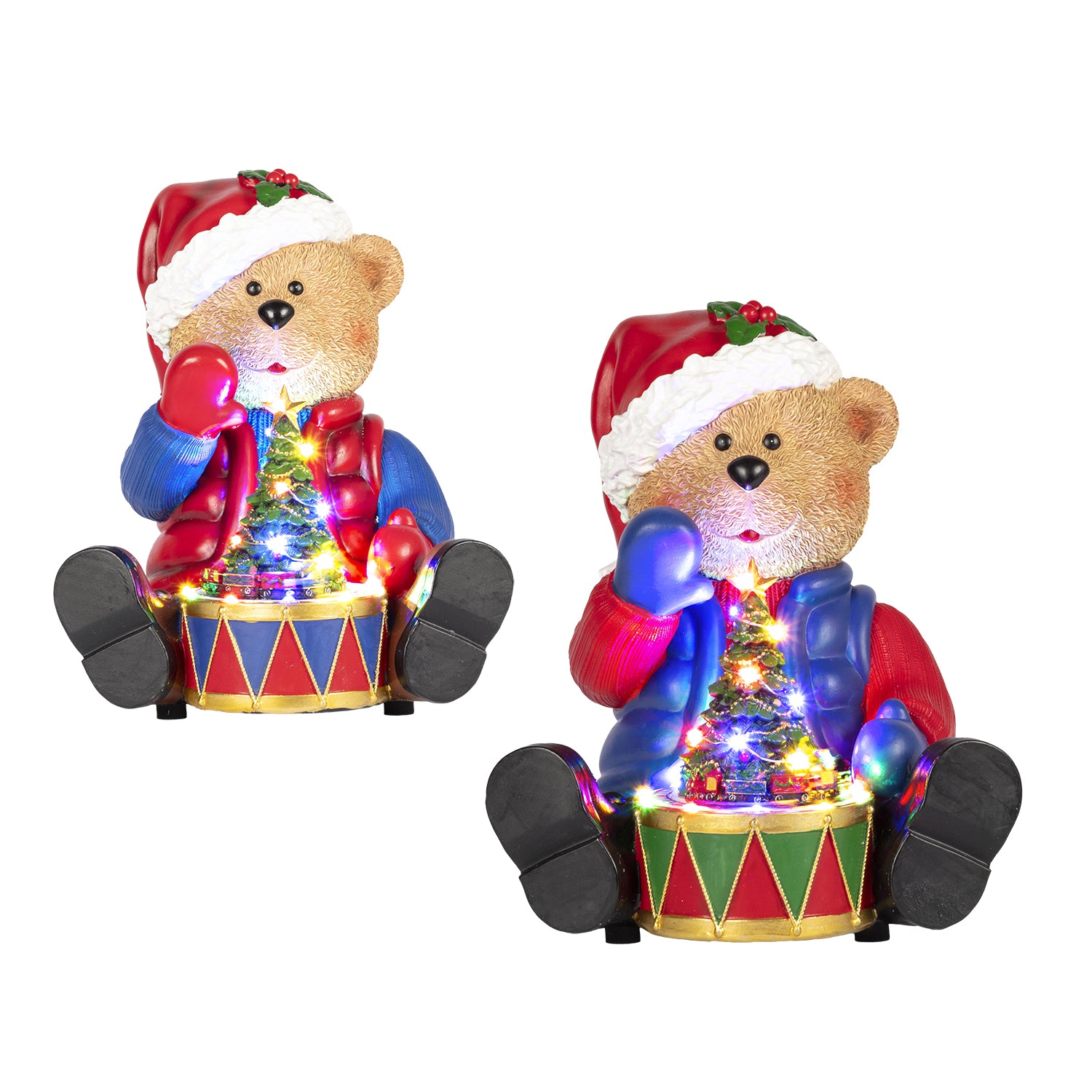 VESTIAMO CASA GRAN NATALE - Orsetto Natalizio con Movimento, Musica e LED Multicolor a Batterie h27 cm