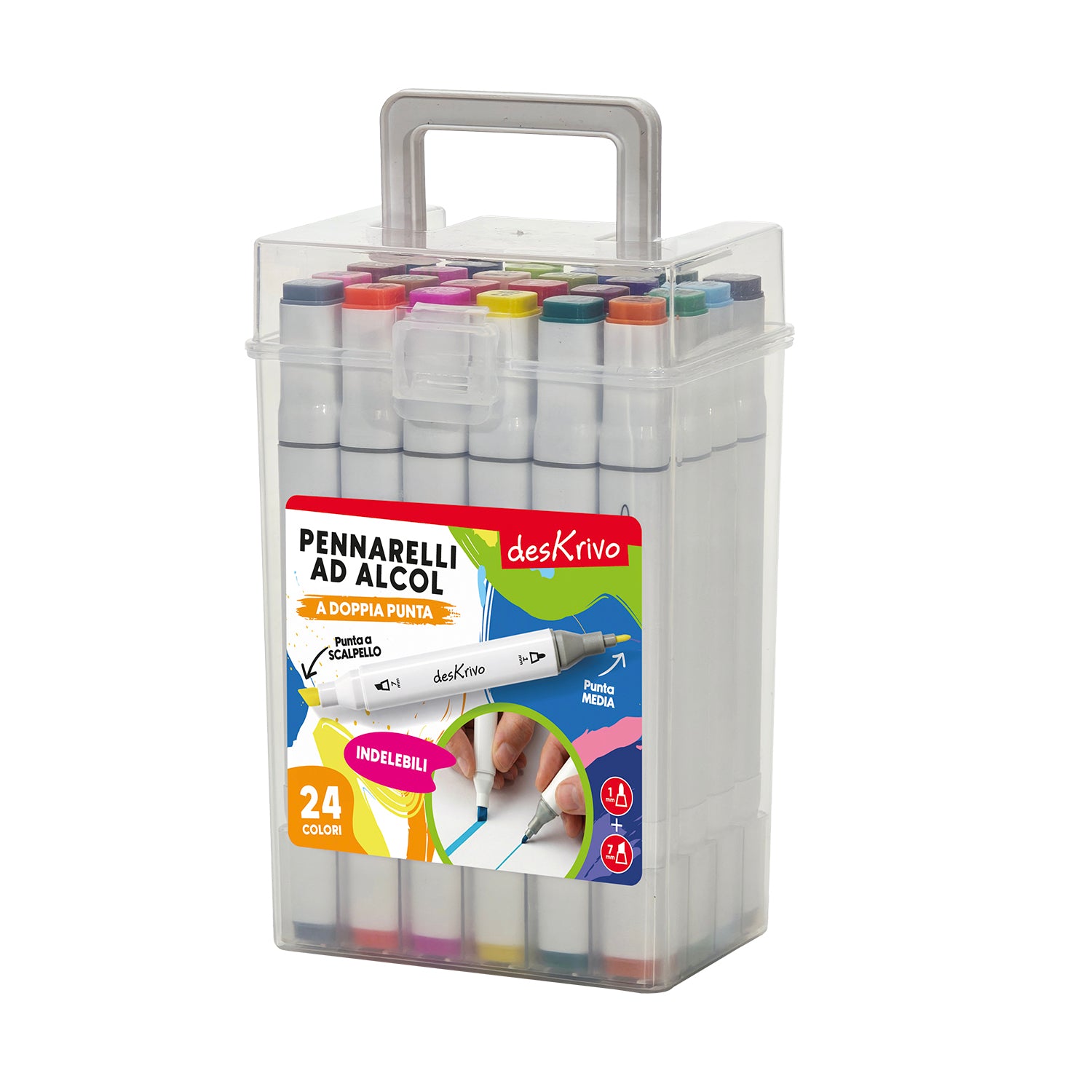 DESKRIVO - Set 24 Pennarelli ad Alcol Indelebili a Doppia Punta