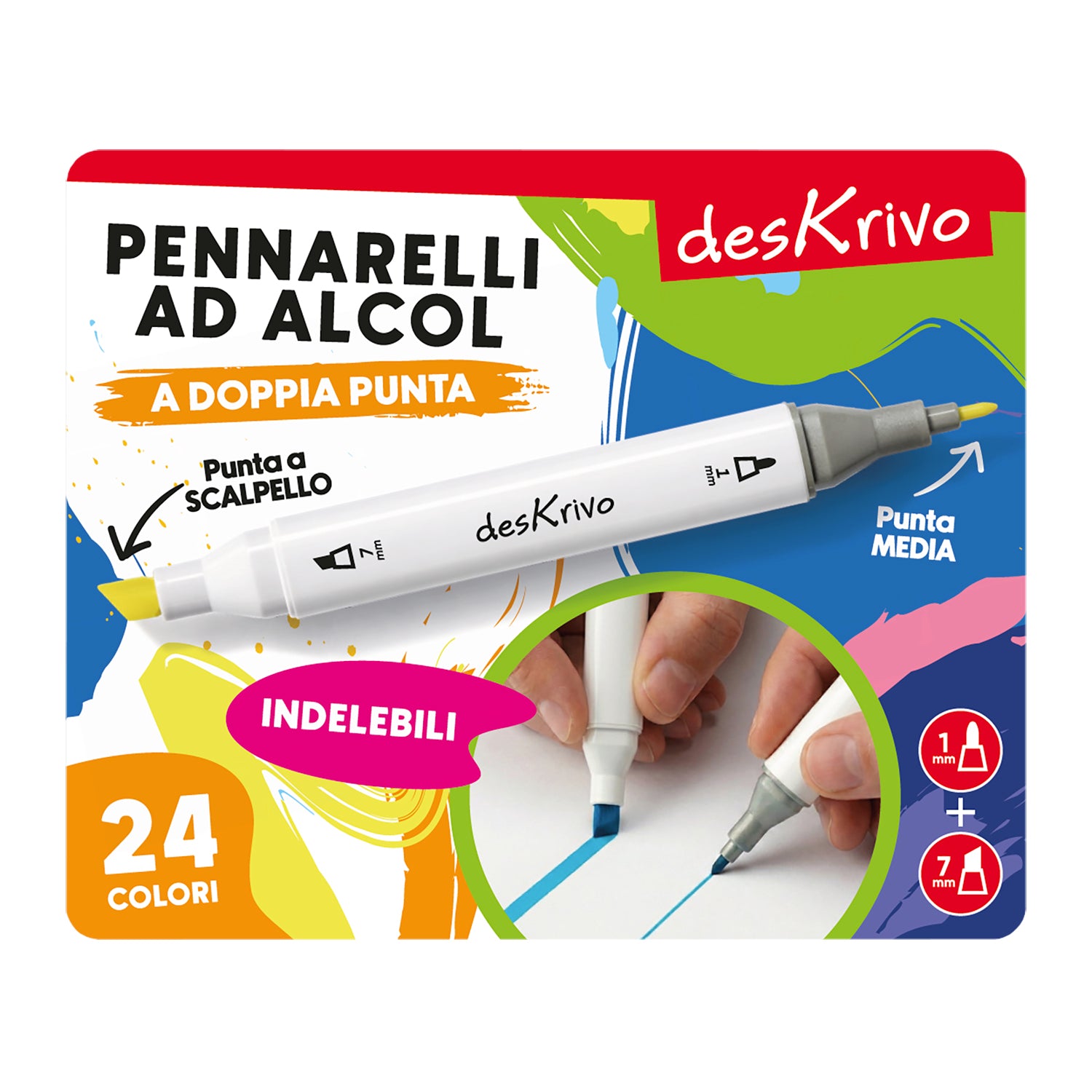 DESKRIVO - Set 24 Pennarelli ad Alcol Indelebili a Doppia Punta