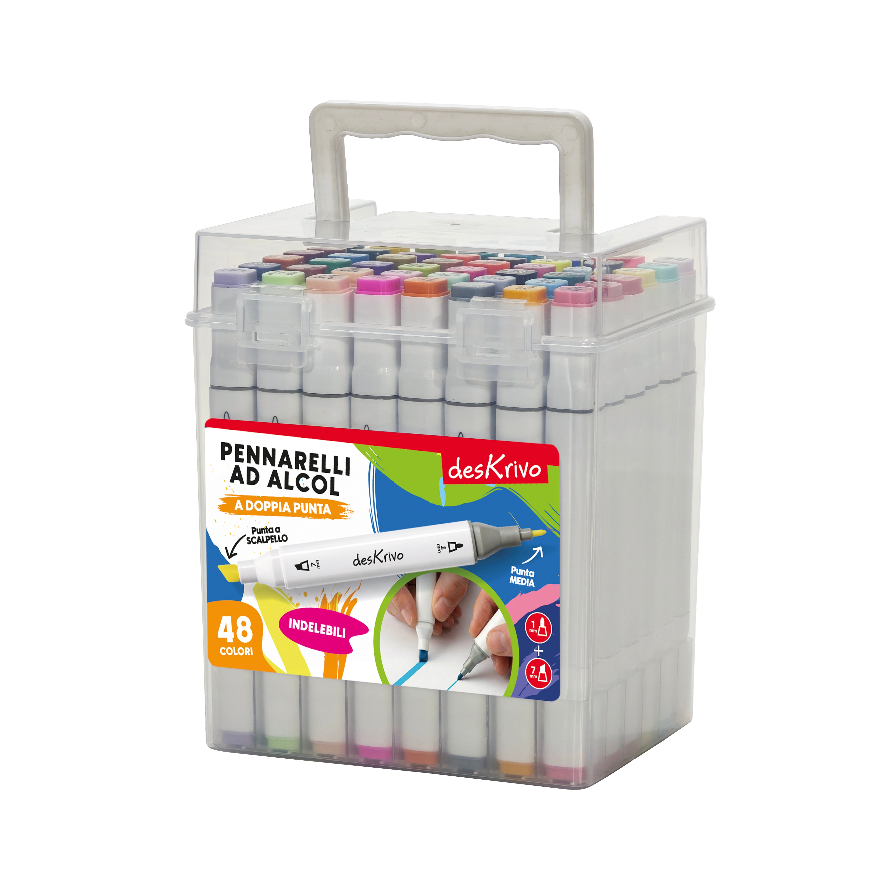 DESKRIVO - Set 48 Pennarelli ad Alcol Indelebili a Doppia Punta