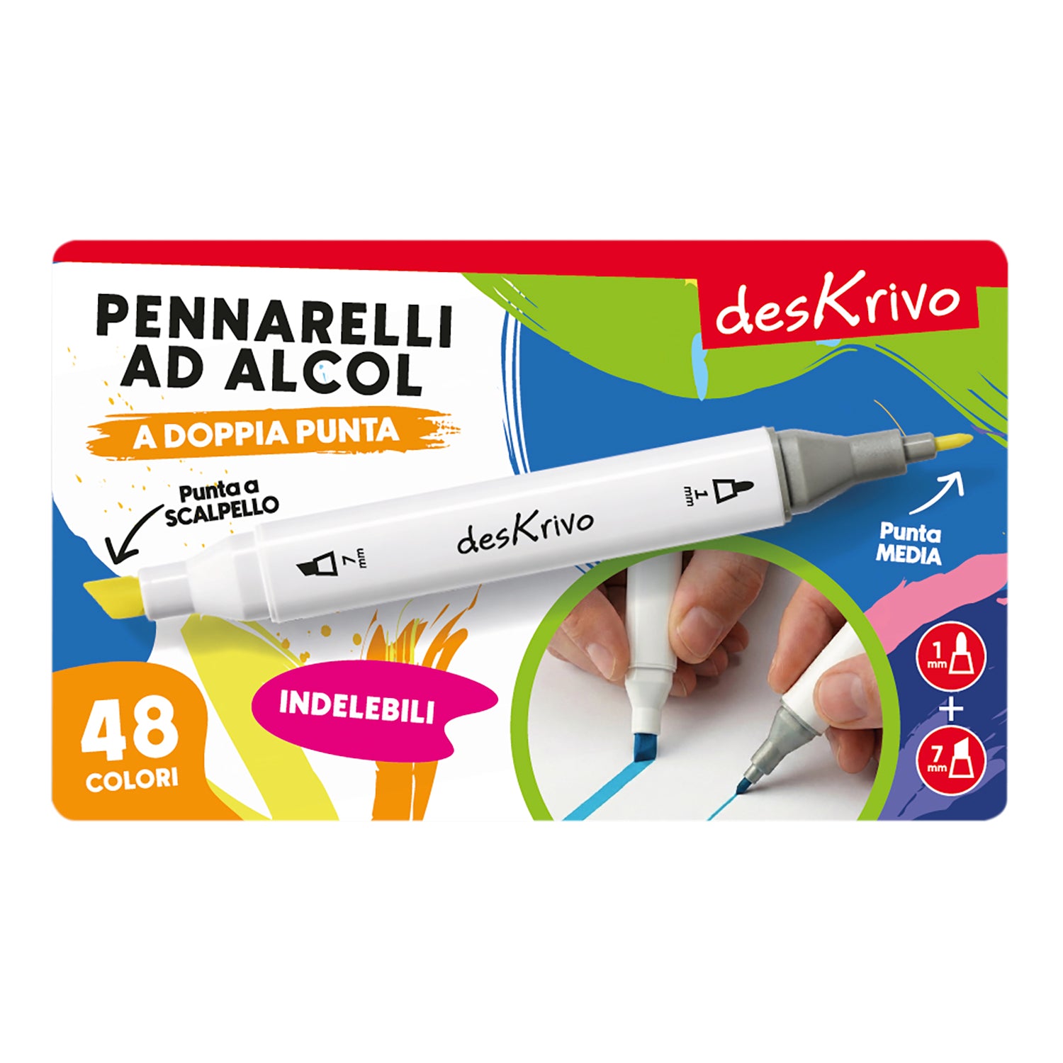 DESKRIVO - Set 48 Pennarelli ad Alcol Indelebili a Doppia Punta