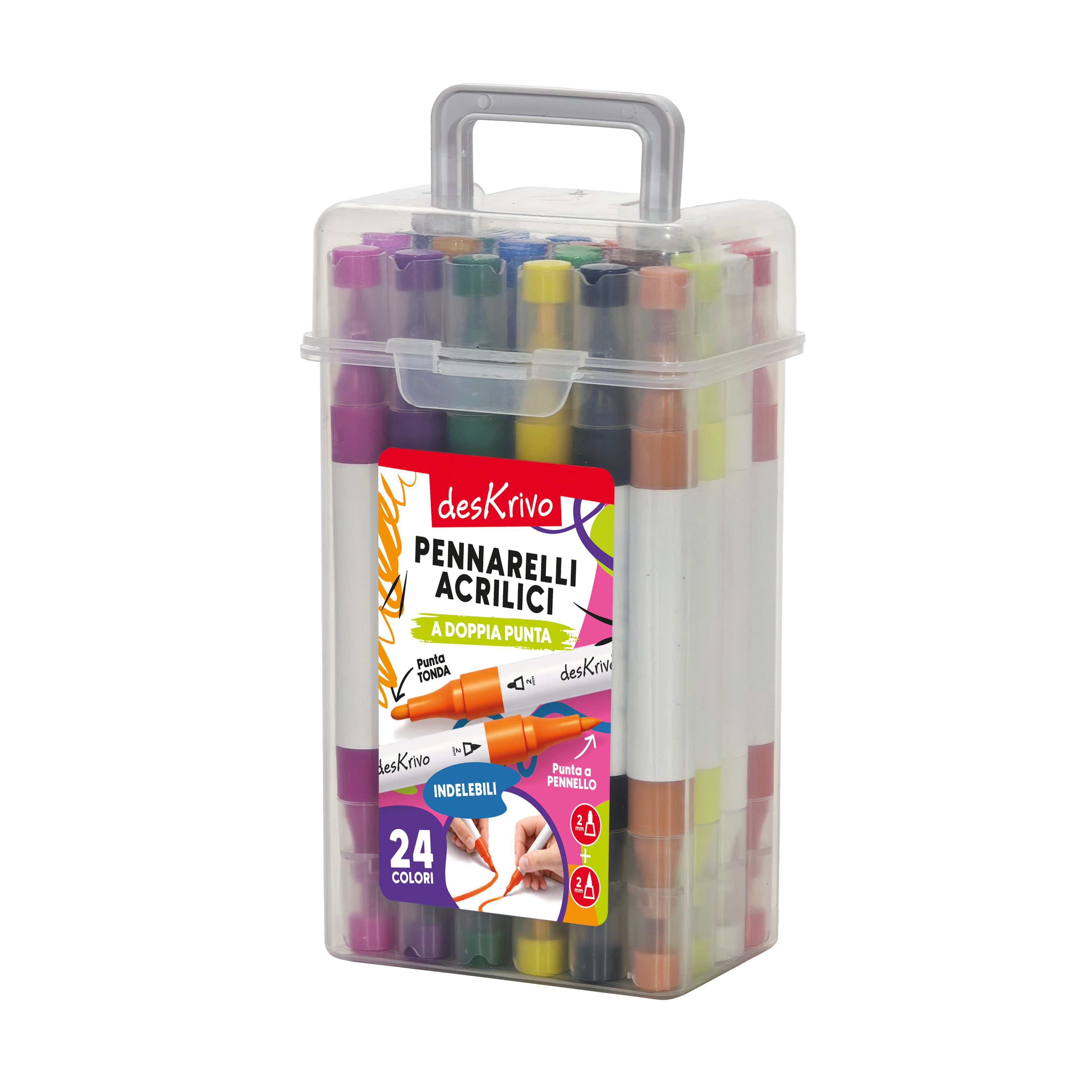 DESKRIVO - Set 24 Pennarelli Acrilici Indelebili a Doppia Punta