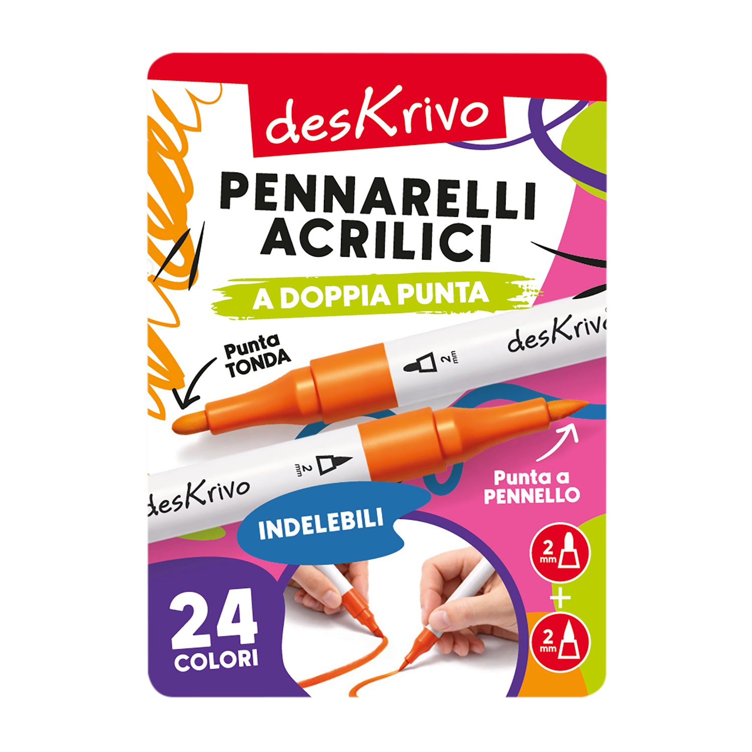 DESKRIVO - Set 24 Pennarelli Acrilici Indelebili a Doppia Punta