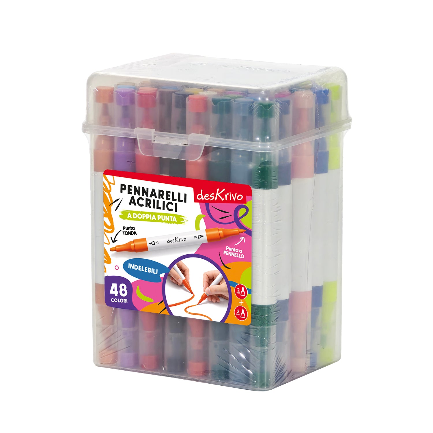 DESKRIVO - Set 48 Pennarelli Acrilici Indelebili a Doppia Punta