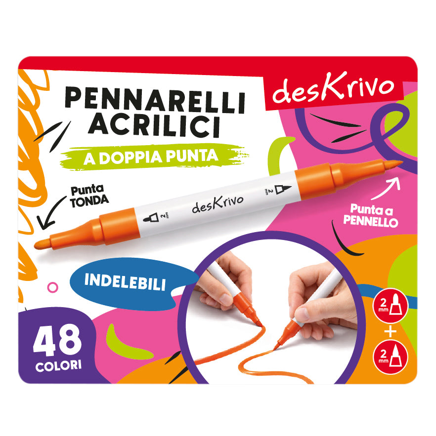 DESKRIVO - Set 48 Pennarelli Acrilici Indelebili a Doppia Punta
