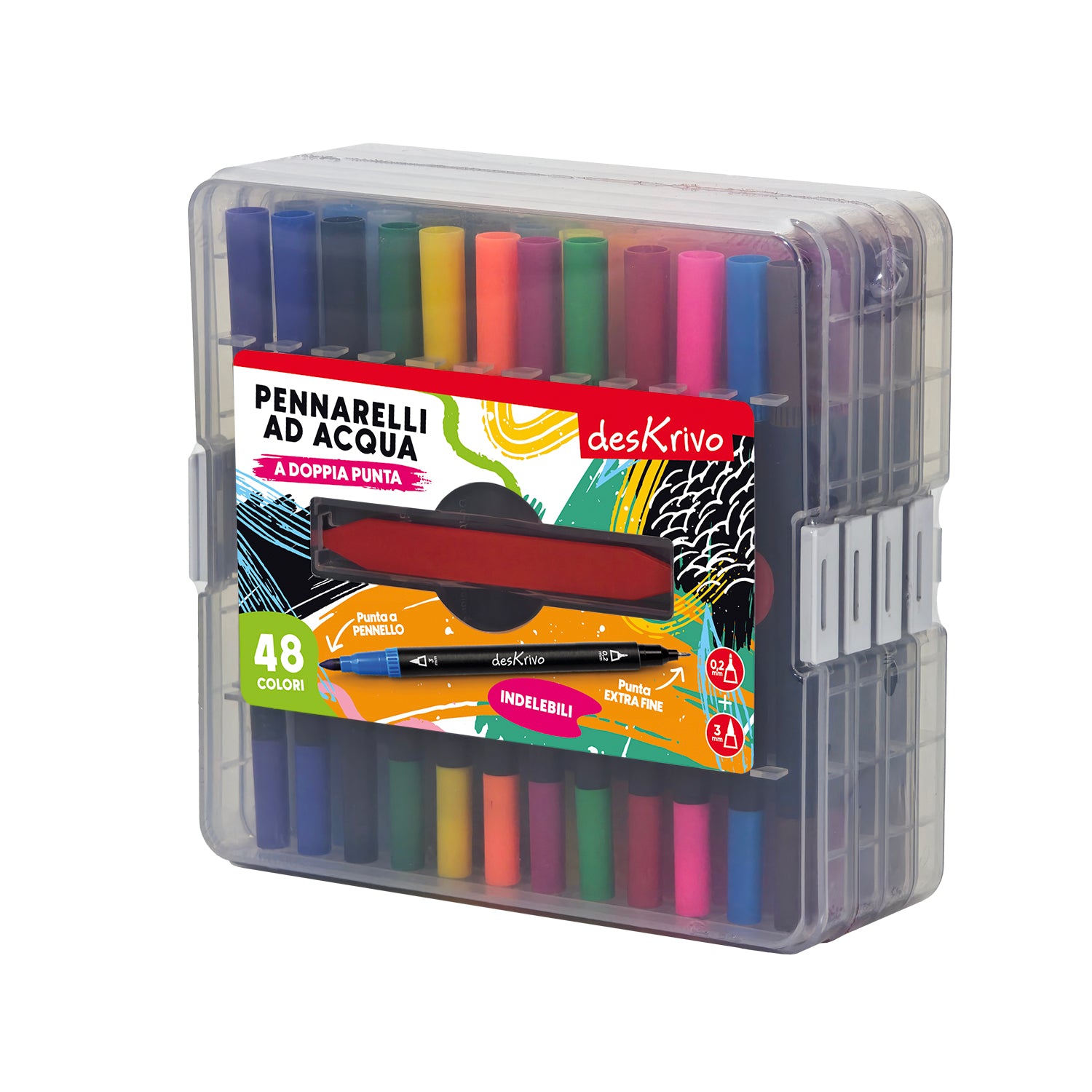DESKRIVO - Set 48 Pennarelli ad Acqua Indelebili a Doppia Punta