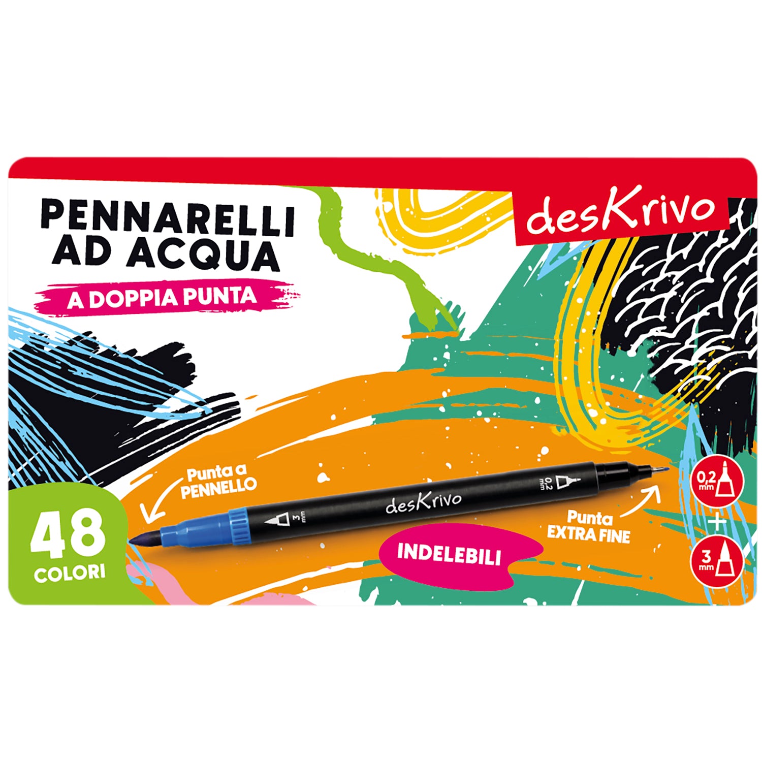 DESKRIVO - Set 48 Pennarelli ad Acqua Indelebili a Doppia Punta