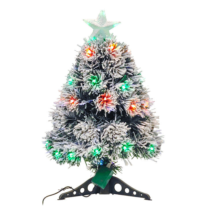 DICTROLUX - Albero di Natale Innevato Luminoso 60 Led Fibra Ottica Multicolor - h60 cm diametro 30 cm