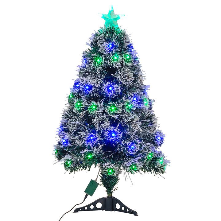 DICTROLUX - Albero di Natale Innevato Luminoso 95 Led Fibra Ottica Multicolor - h90 cm diametro 48 cm