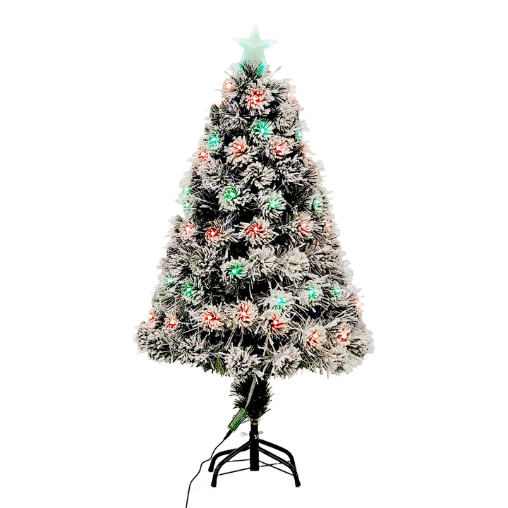 DICTROLUX - Albero di Natale Innevato Luminoso 125 Led Fibra Ottica Multicolor - h120 cm diametro 60 cm