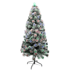 DICTROLUX - Albero di Natale Innevato Luminoso 205 Led Fibra Ottica Multicolor - h180 cm diametro 80 cm