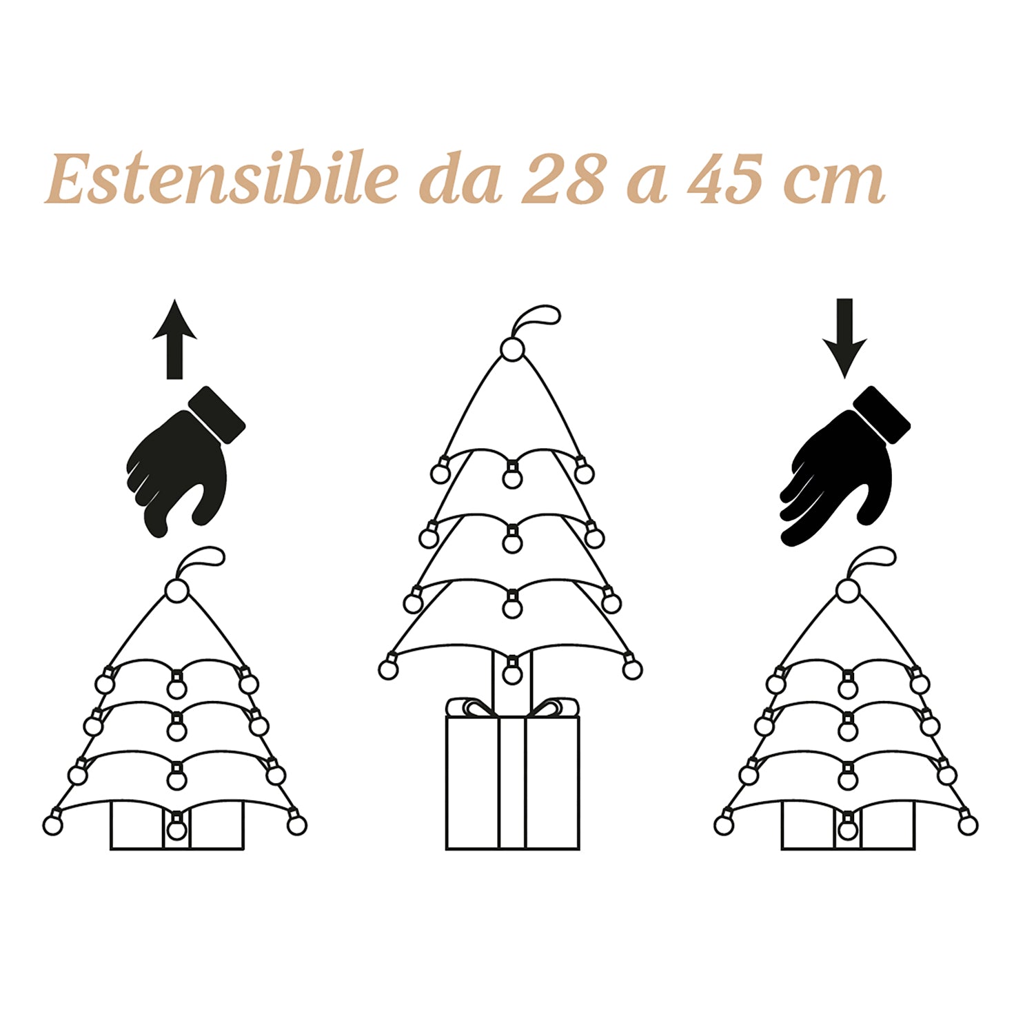 VESTIAMO CASA GRAN NATALE - Alberello Pop Up Luminoso 29 LED Bianco Caldo Estensibile da 28 a 45 cm