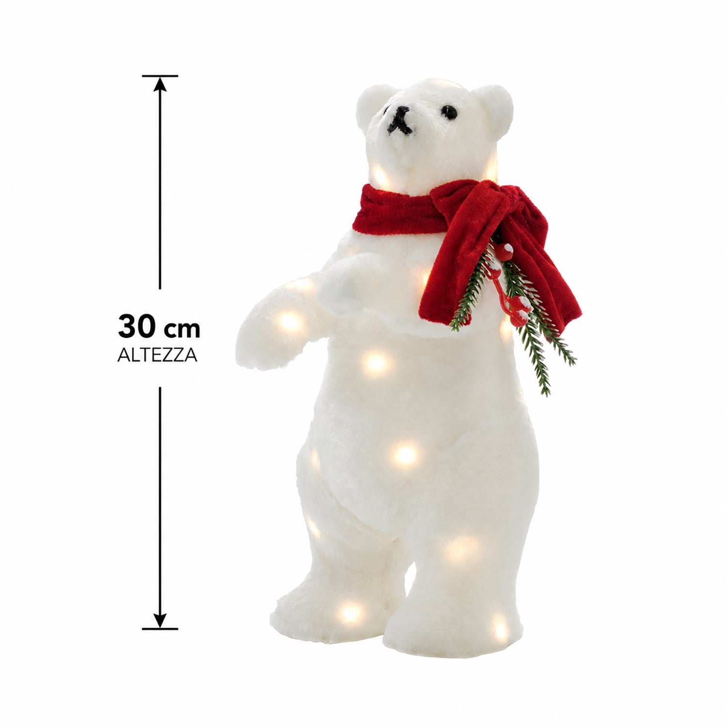 DICTROLUX - Orso Natalizio Luminoso 30 LED Bianco Caldo a Batteria h30 cm