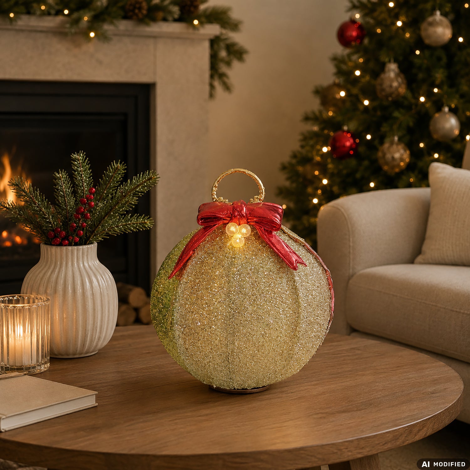 VESTIAMO CASA GRAN NATALE - Palla Natalizia Luminosa Glitterata Pieghevole diametro 30 cm