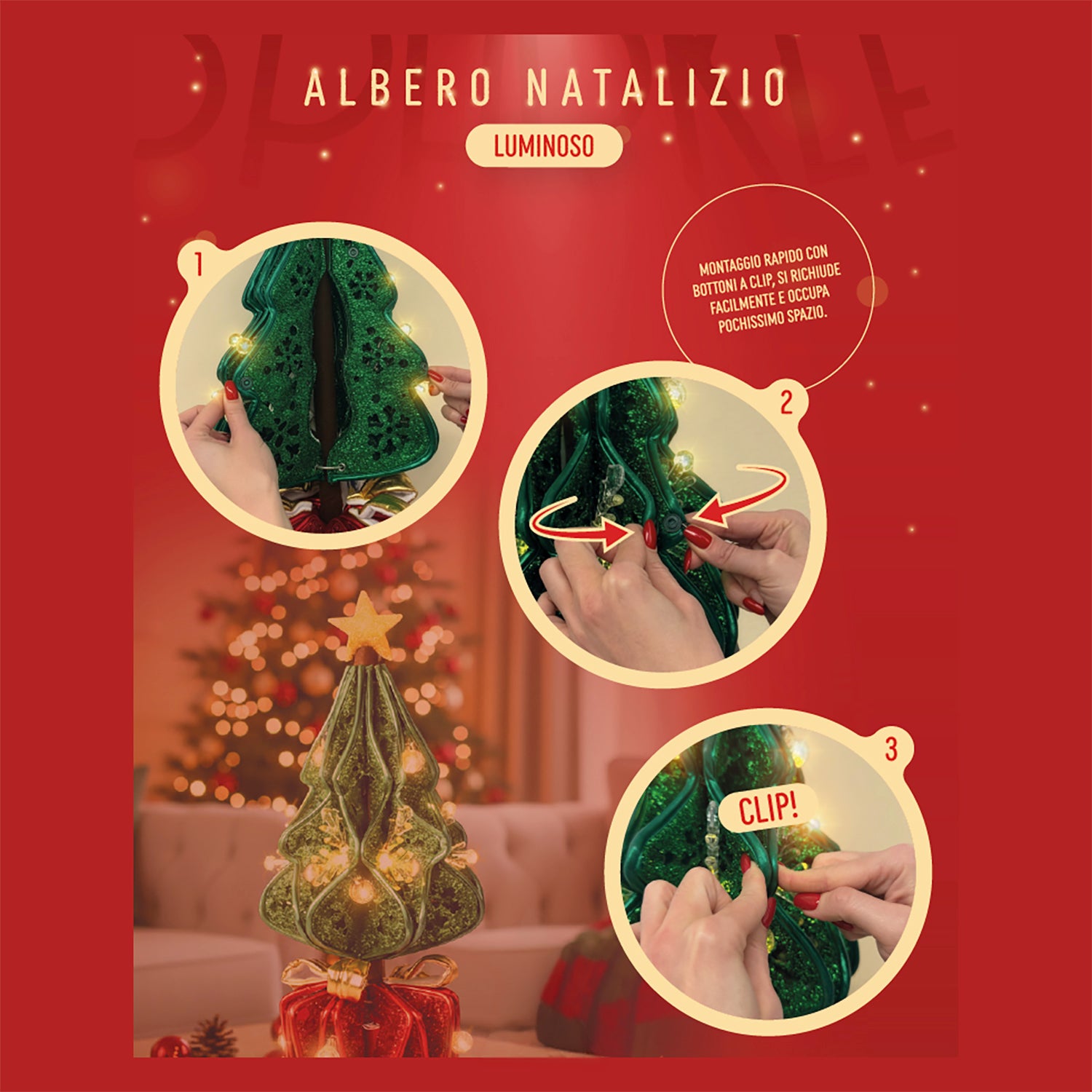 VESTIAMO CASA GRAN NATALE - Albero Natalizio Luminoso Glitterato Pieghevole h60 cm