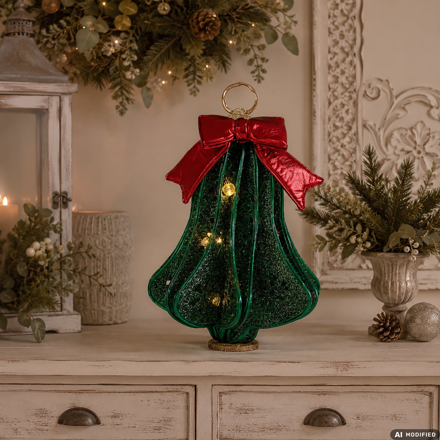VESTIAMO CASA GRAN NATALE - Campana Natalizia Luminosa Glitterata Pieghevole h50 cm