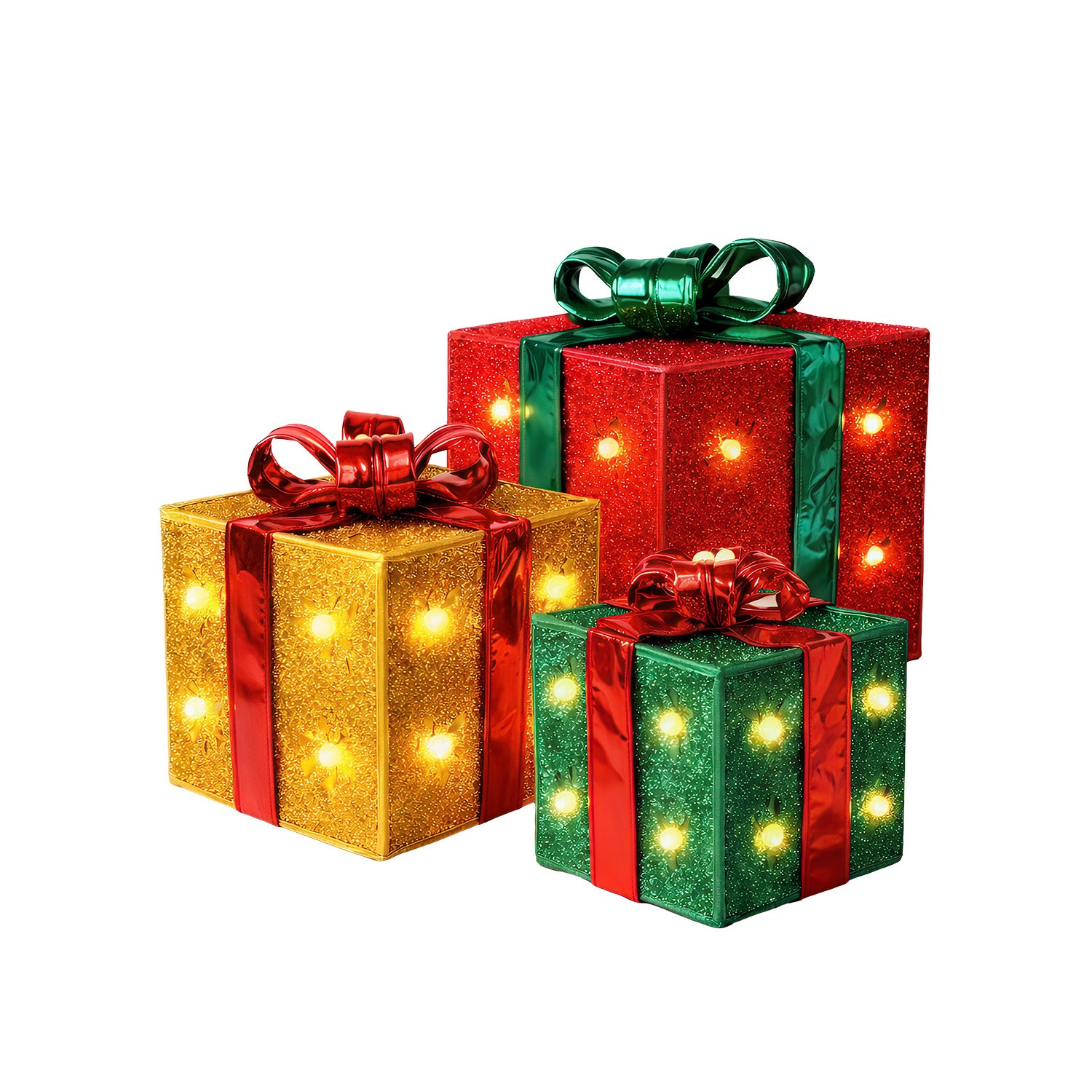 VESTIAMO CASA GRAN NATALE - Set 3 Pacchi Natalizi Luminosi Glitterati Pieghevoli