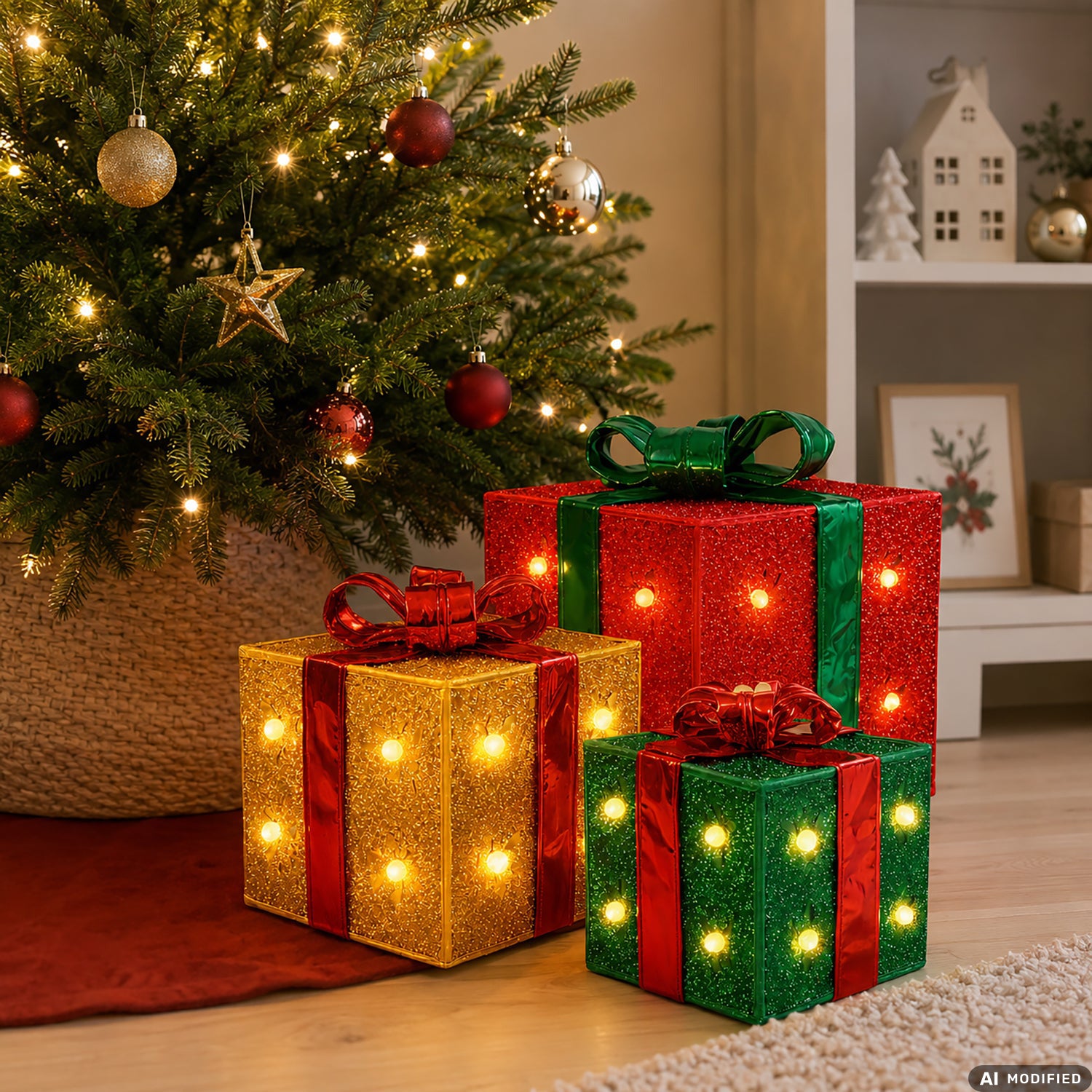 VESTIAMO CASA GRAN NATALE - Set 3 Pacchi Natalizi Luminosi Glitterati Pieghevoli