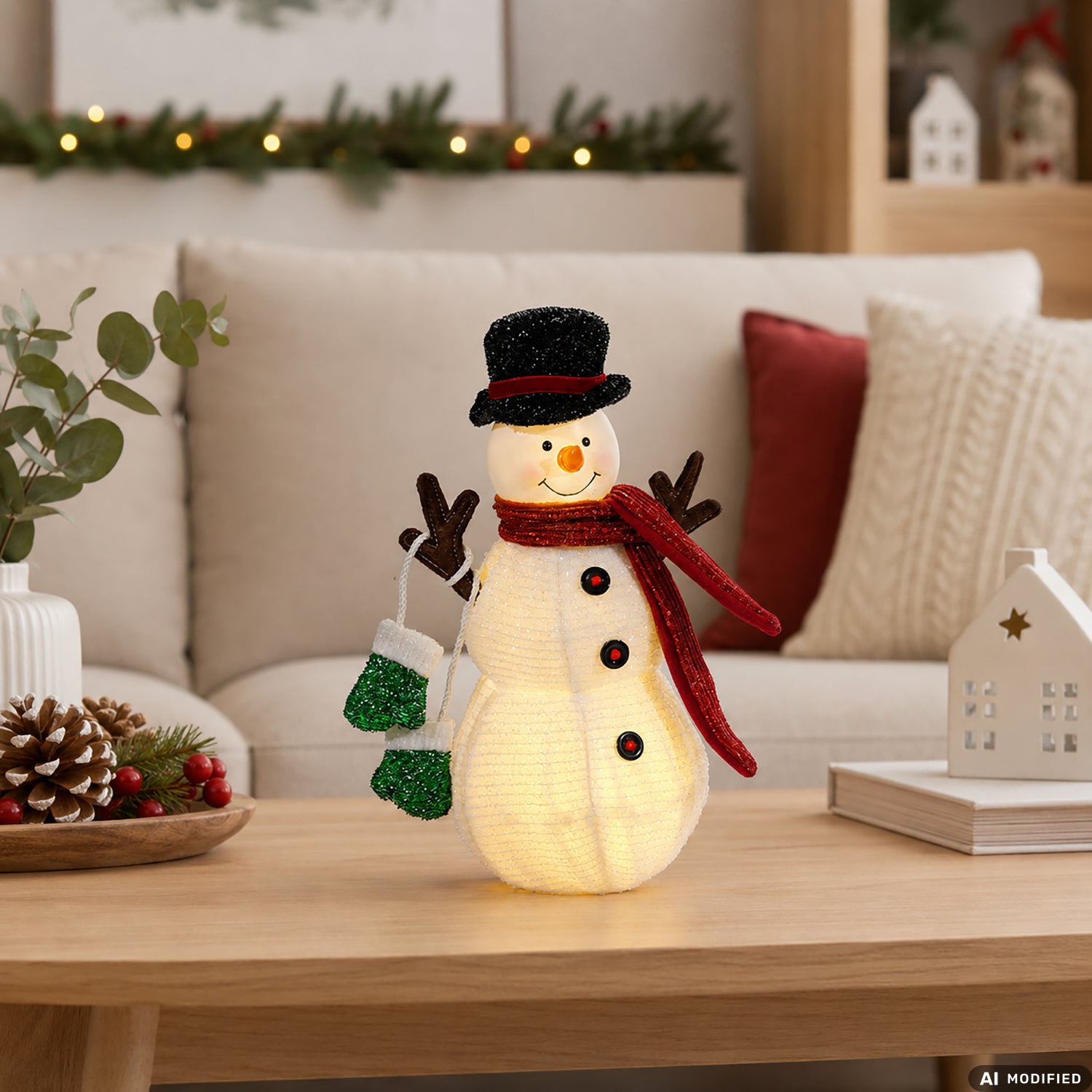 VESTIAMO CASA GRAN NATALE - Personaggio Natalizio Luminoso Glitterato Pieghevole Assortito h30 cm - Babbo Natale, Pupazzo di Neve e Renna